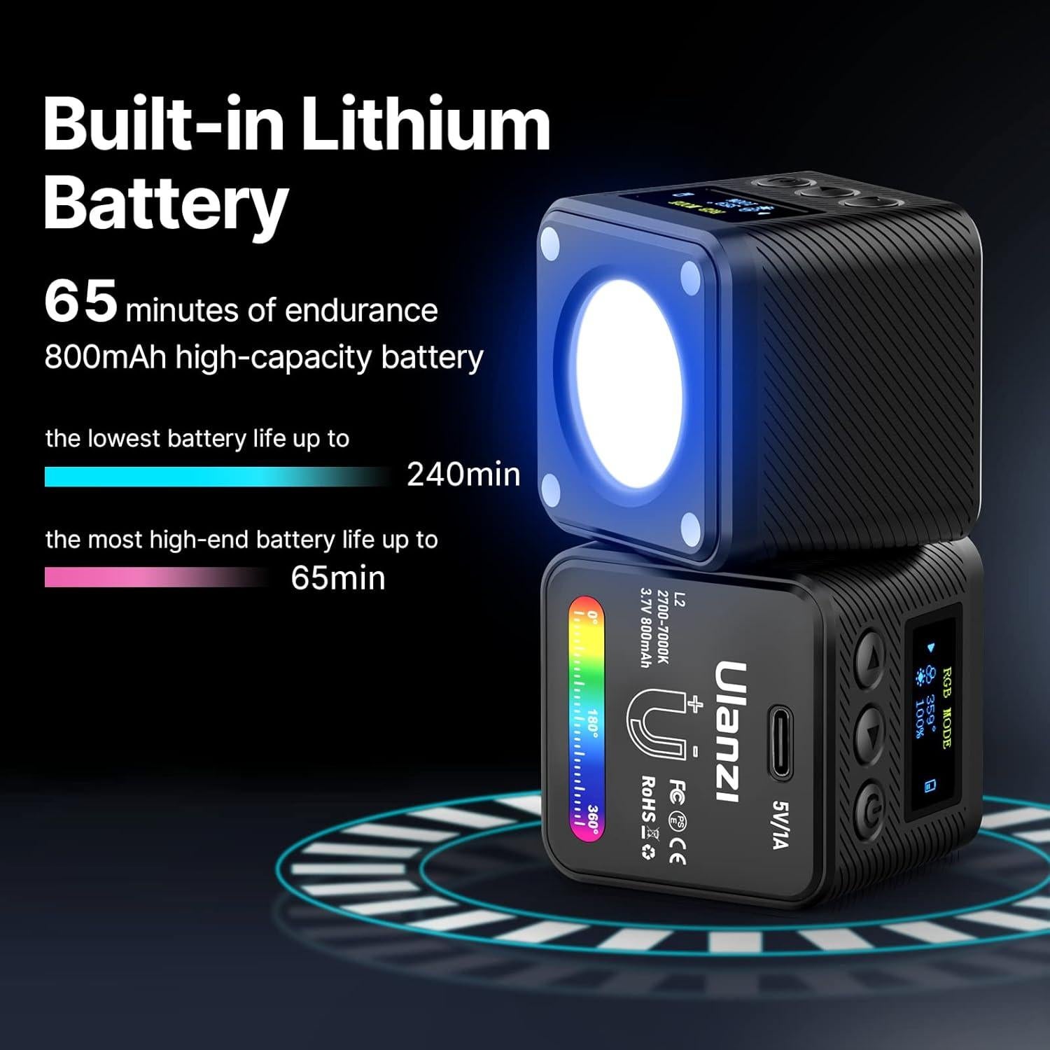 Luz LED RGB ULANZI L2 Portátil 360° para Microfotografía