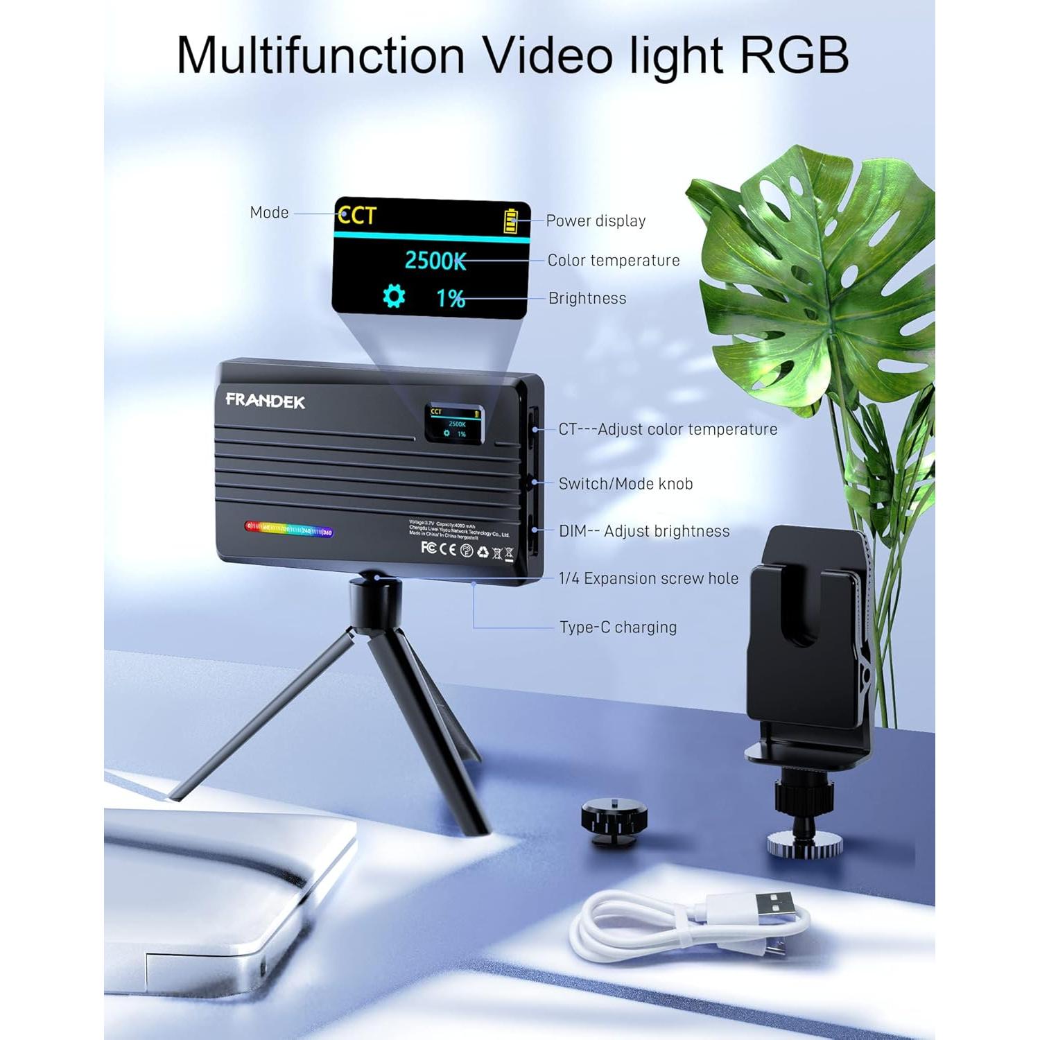 Luz Portátil RGB FRANDEK 4000mAh para Fotografía y Video