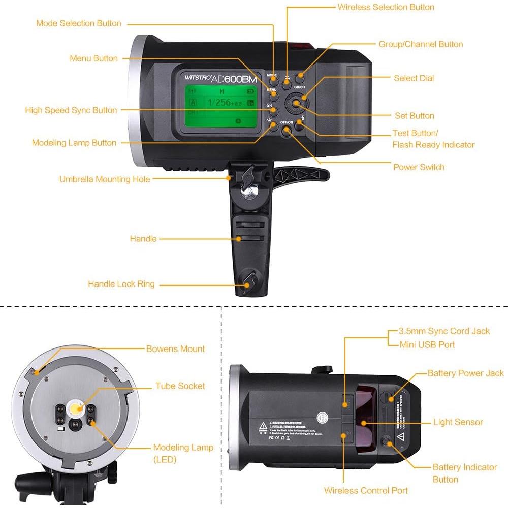 Flash Estroboscópico Godox AD600BM 600WS GN87 HSS 1/8000s