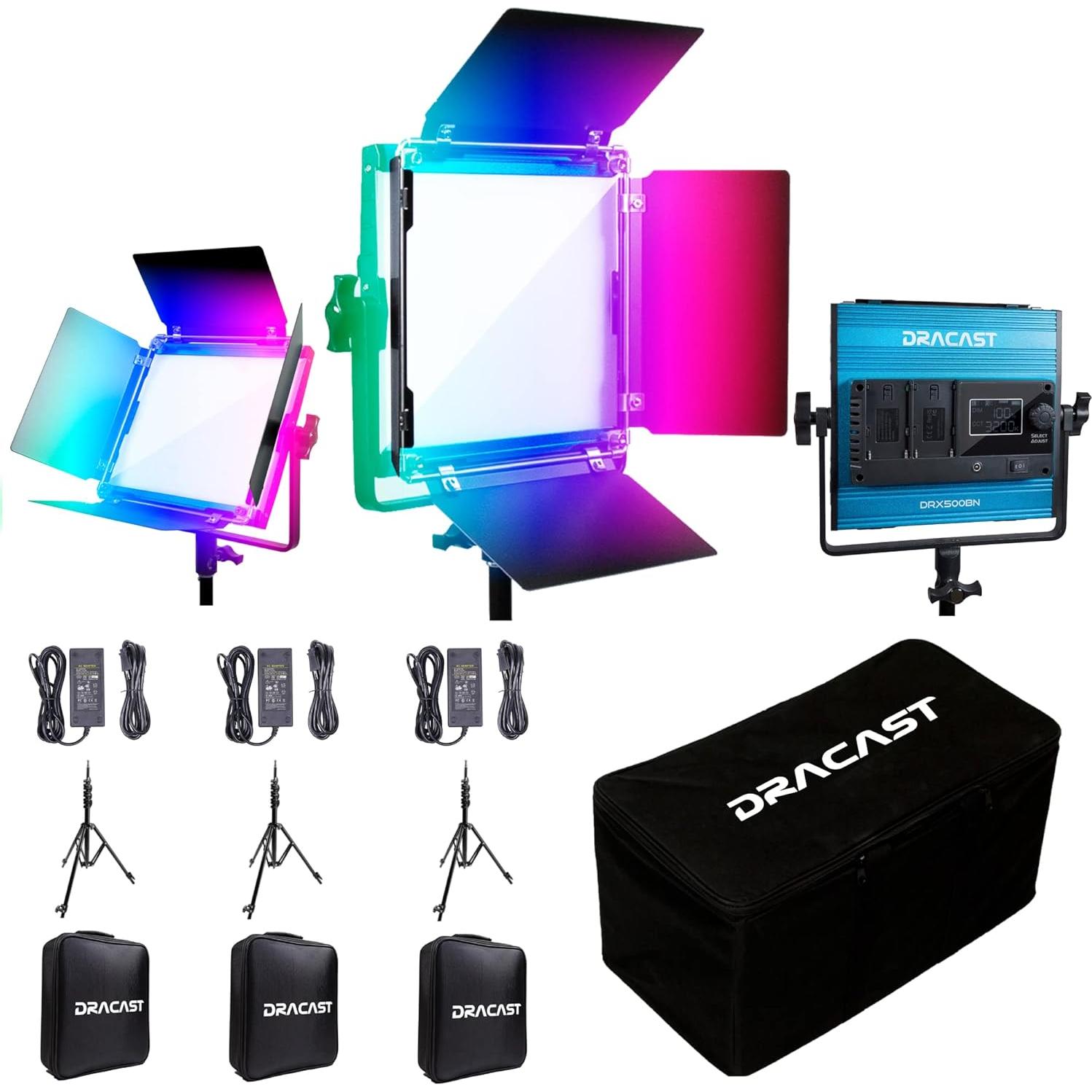 Kit de Iluminación LED RGB Dracast DRX3500RGBS - 3 Luces con Accesorios