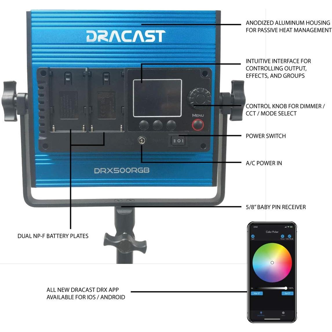 Kit de Iluminación LED RGB Dracast DRX3500RGBS - 3 Luces con Accesorios