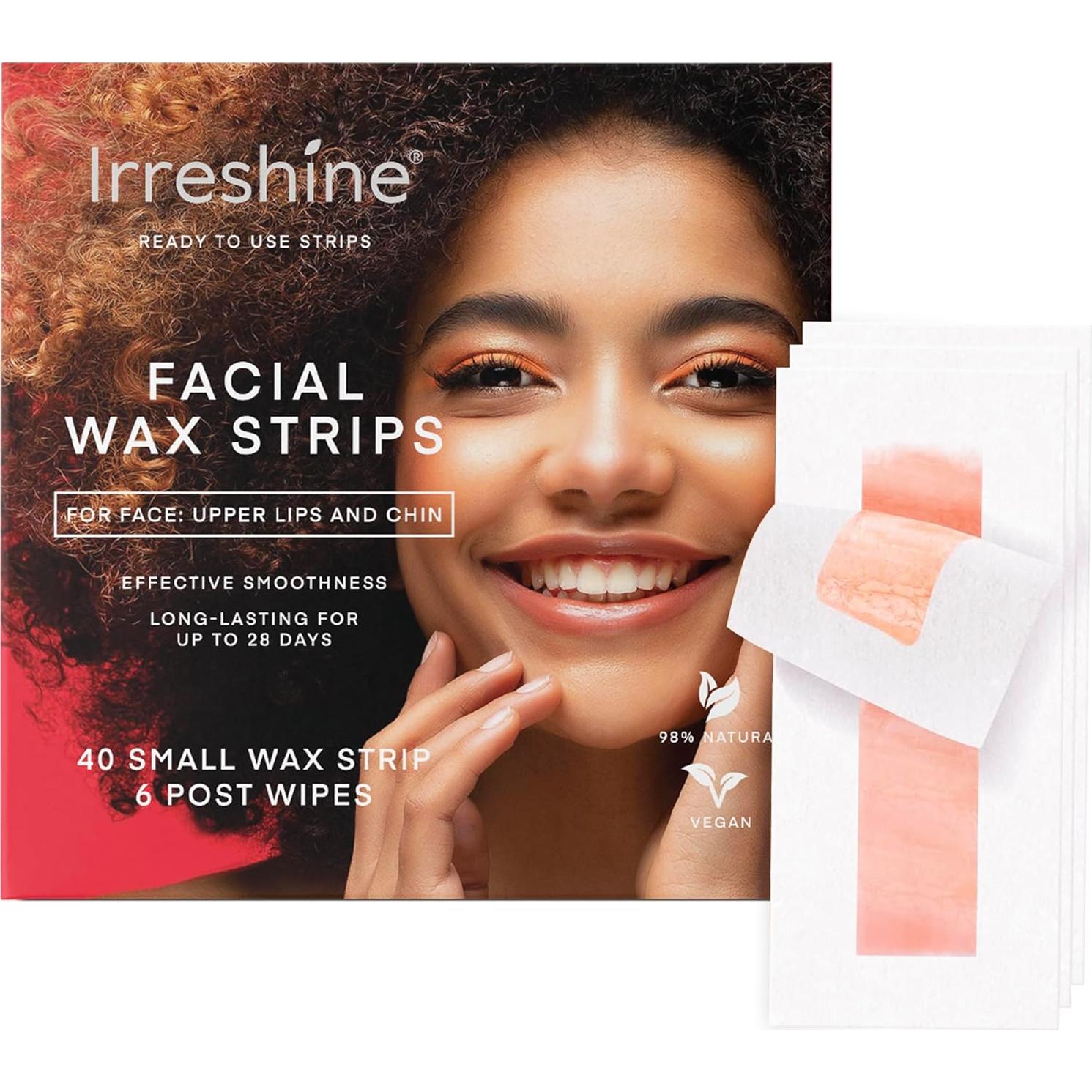Tiras de Cera Facial Irreshine - Kit de 40 Tiras Veganas