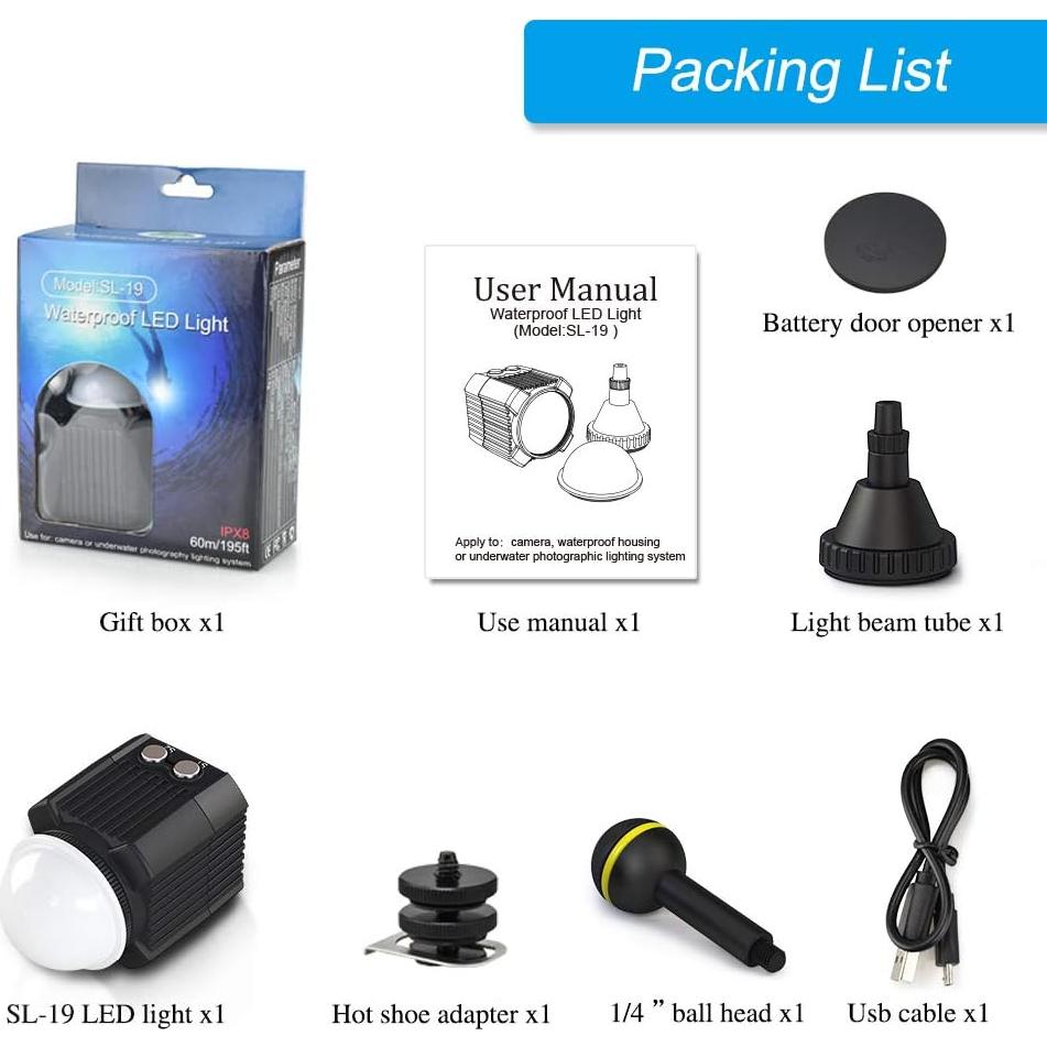 Luz de Video Submarina MEIKON SL-19 60m 2000LM LED