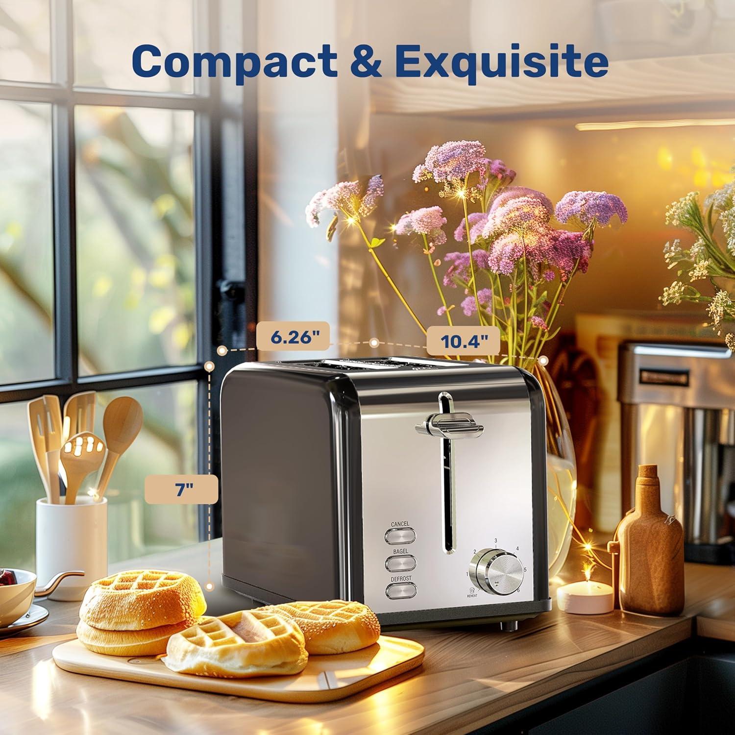 Tostadora Simple Deluxe Acero Inoxidable 2 Rebanadas 6 Niveles