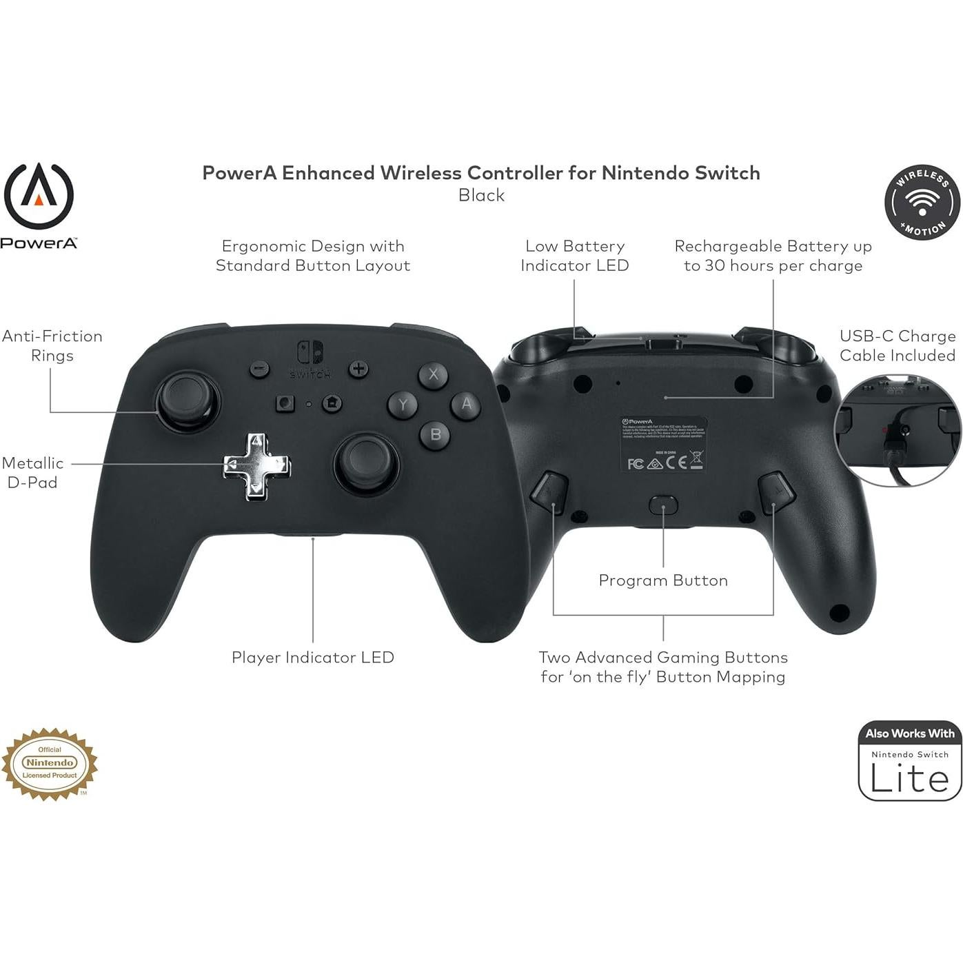 Controlador Inalámbrico PowerA para Nintendo Switch - Negro