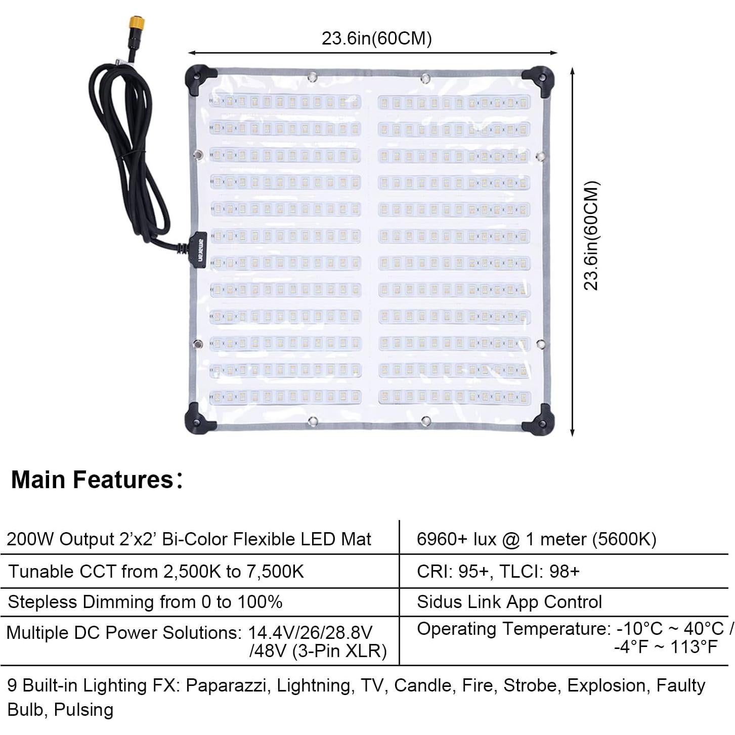Panel LED Flexible Aputure Amaran F22x 200W Bi-Color 60x60cm