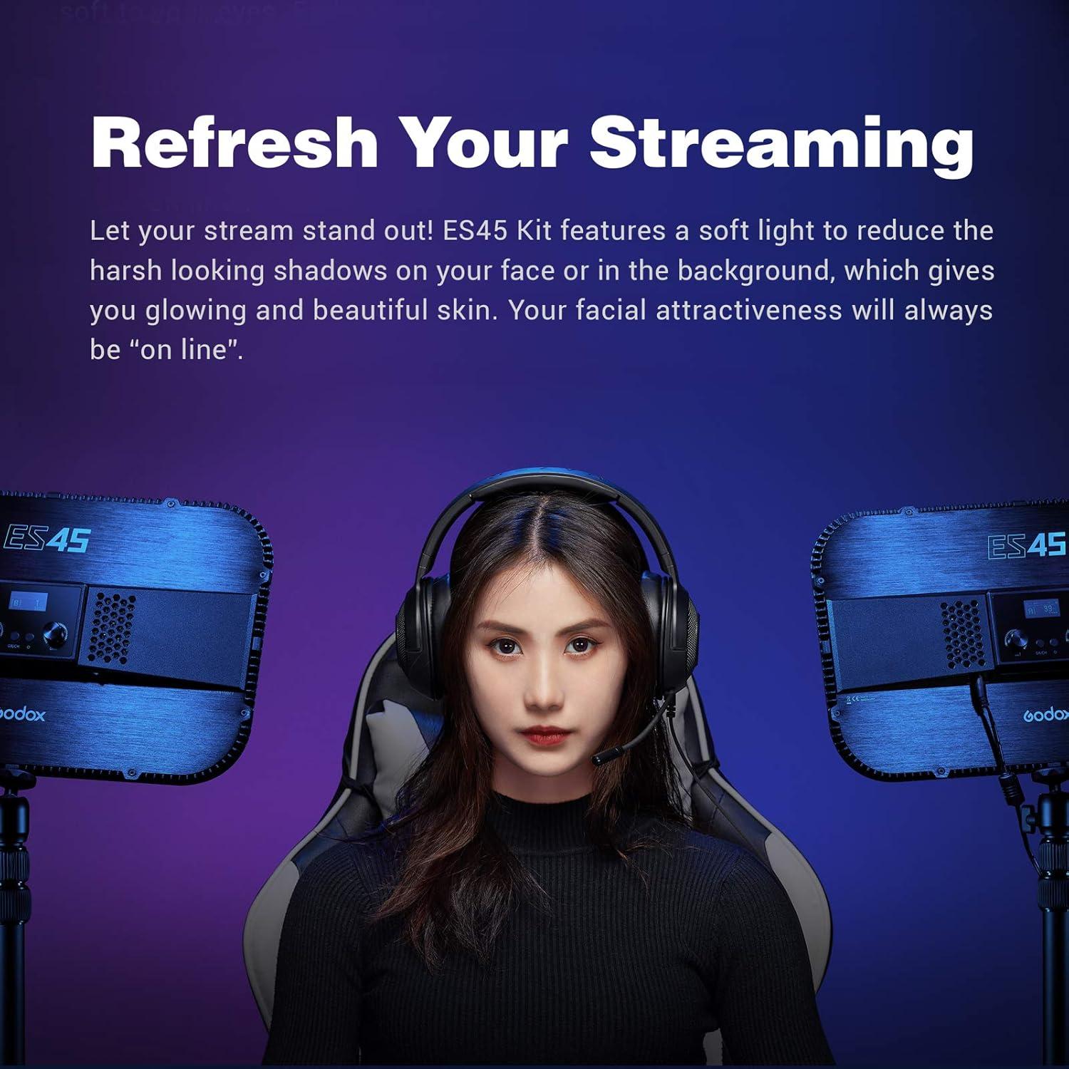 Godox ES45 Luz LED para Video con Soporte Extensible 2800-6500K