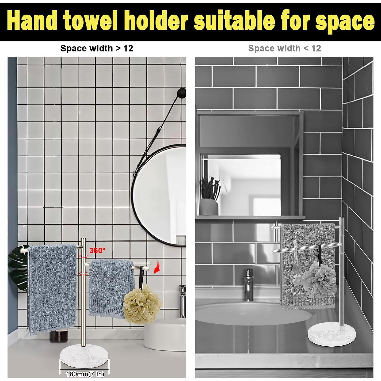 Soporte de Toalla de Mano Winmien con Base de Mármol 2 Brazos