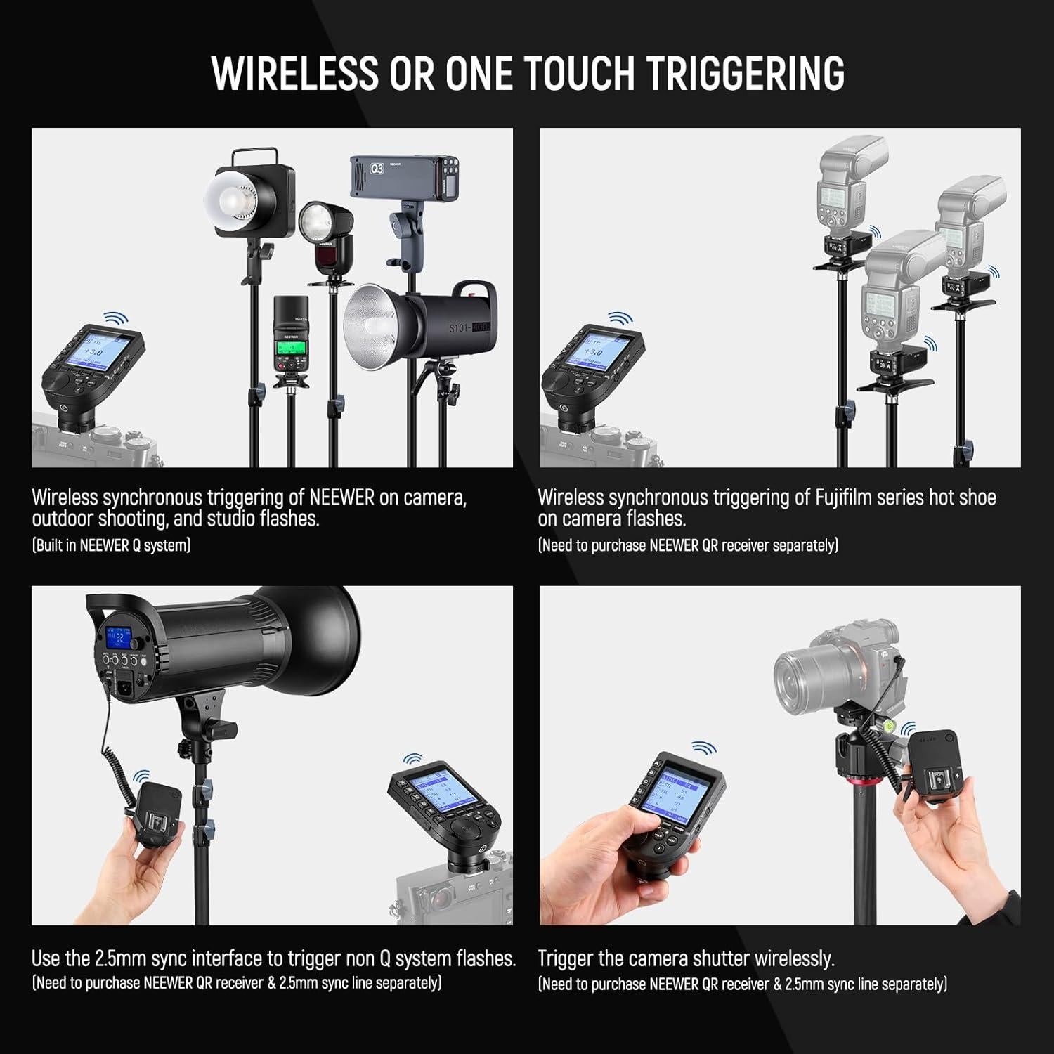 NEEWER Upgraded QPRO-F TTL Wireless Flash Trigger Compatible with Fujifilm 1/8000s HSS Slanted Large Screen 5 Group 9 Customizable Functions for Q4 Q3 Z2 Z1 Z760 NW760 S101-300W PRO/400W PRO