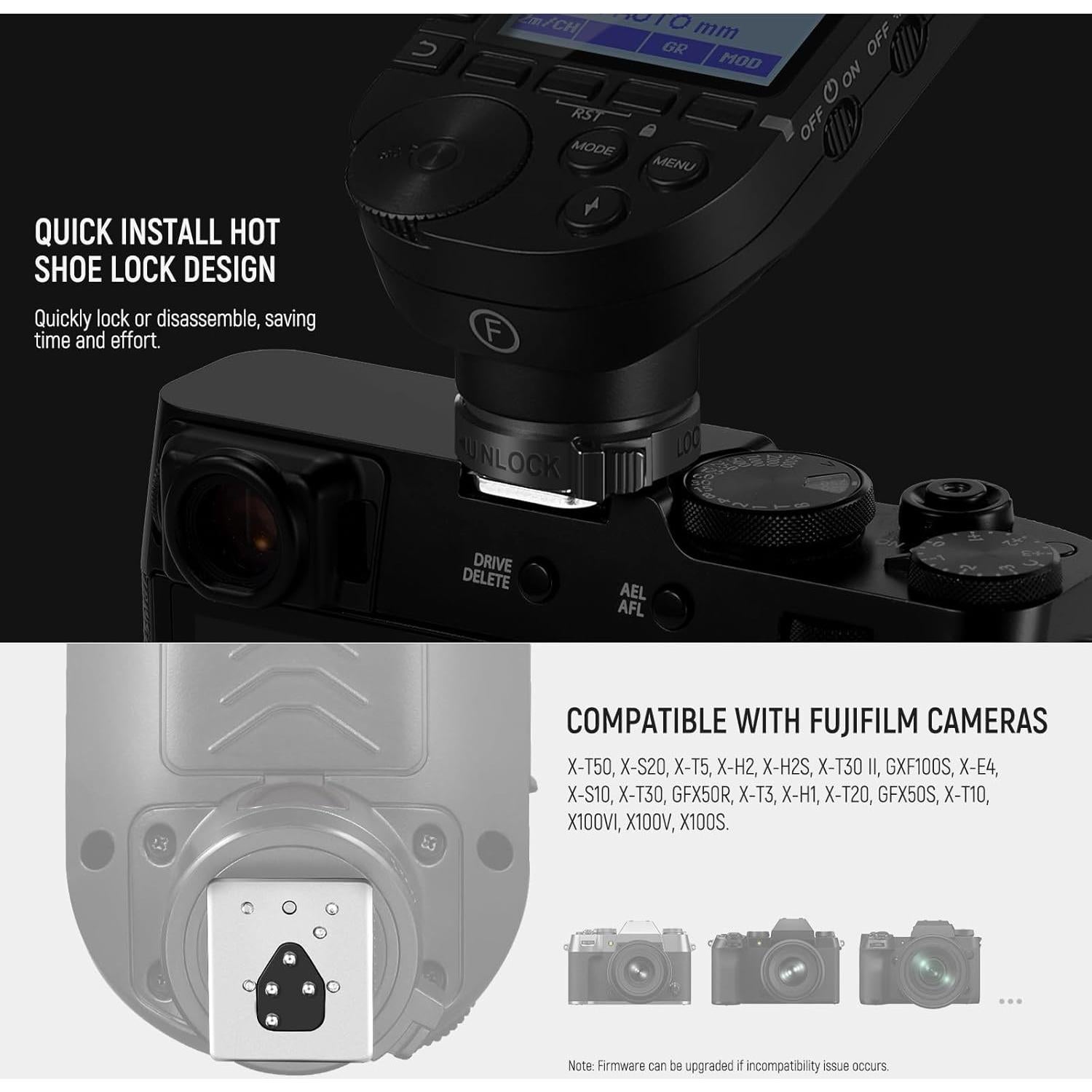 NEEWER Upgraded QPRO-F TTL Wireless Flash Trigger Compatible with Fujifilm 1/8000s HSS Slanted Large Screen 5 Group 9 Customizable Functions for Q4 Q3 Z2 Z1 Z760 NW760 S101-300W PRO/400W PRO