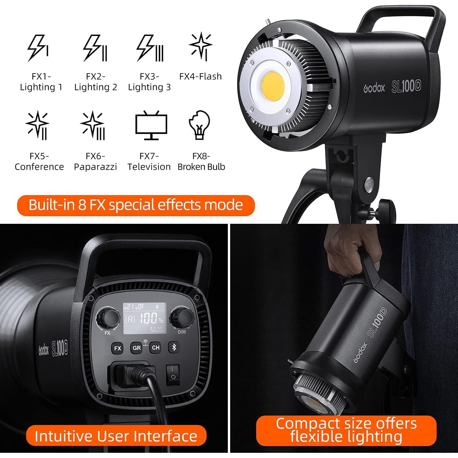 GODOX SL100D Luz de Video 5600K Compacta CRI 96 Efectos 8 Fx