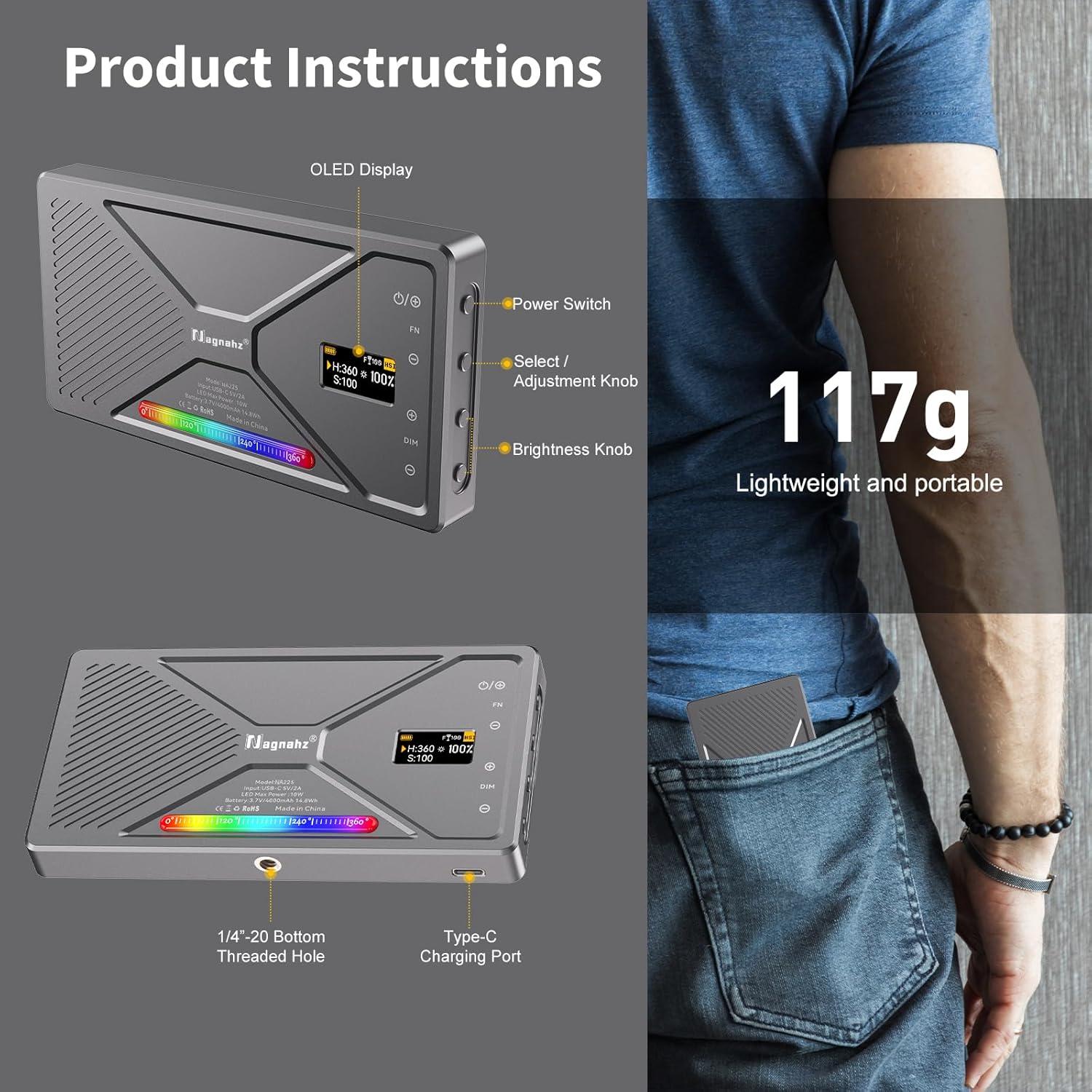 Luz de Foto RGB NA225 Nagnahz 10W Portátil 4000mAh