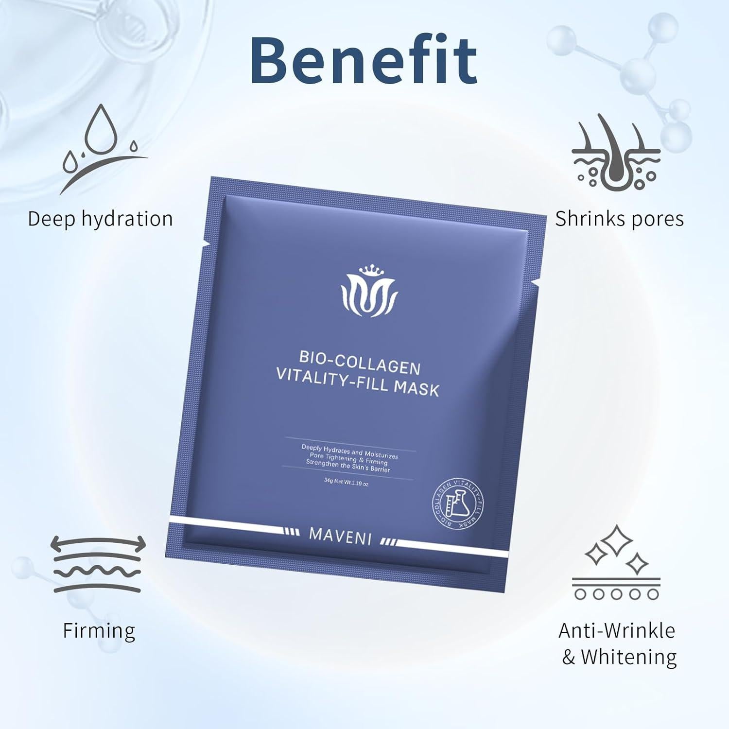 Mascarilla Facial de Colágeno MAVENI Hidratación Profunda