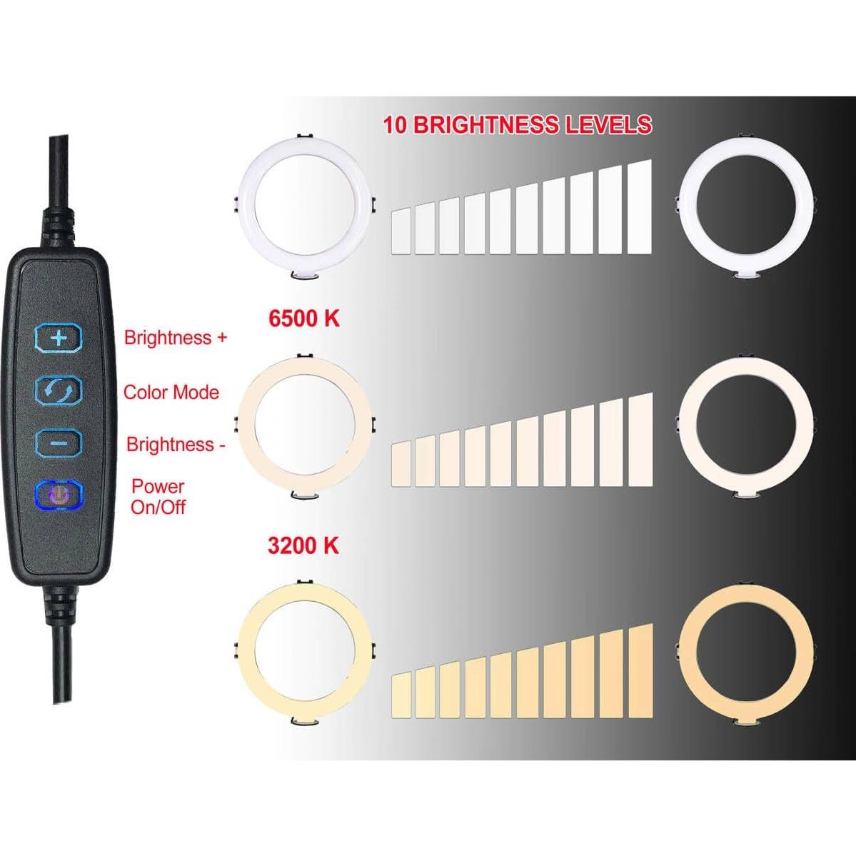 Luz de Anillo LED Vidpro RL-6 15.24 cm con Trípode y Control USB