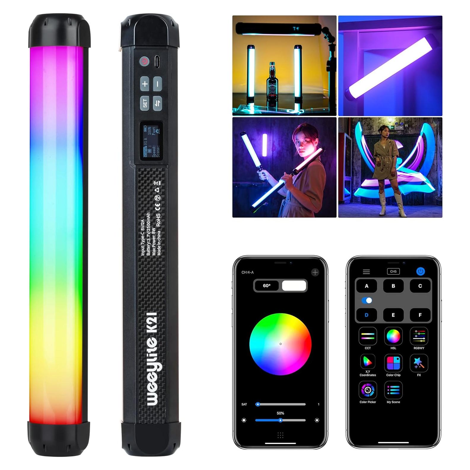 Luz LED RGB Weeylite K21 Portátil 2500-8500K Control App