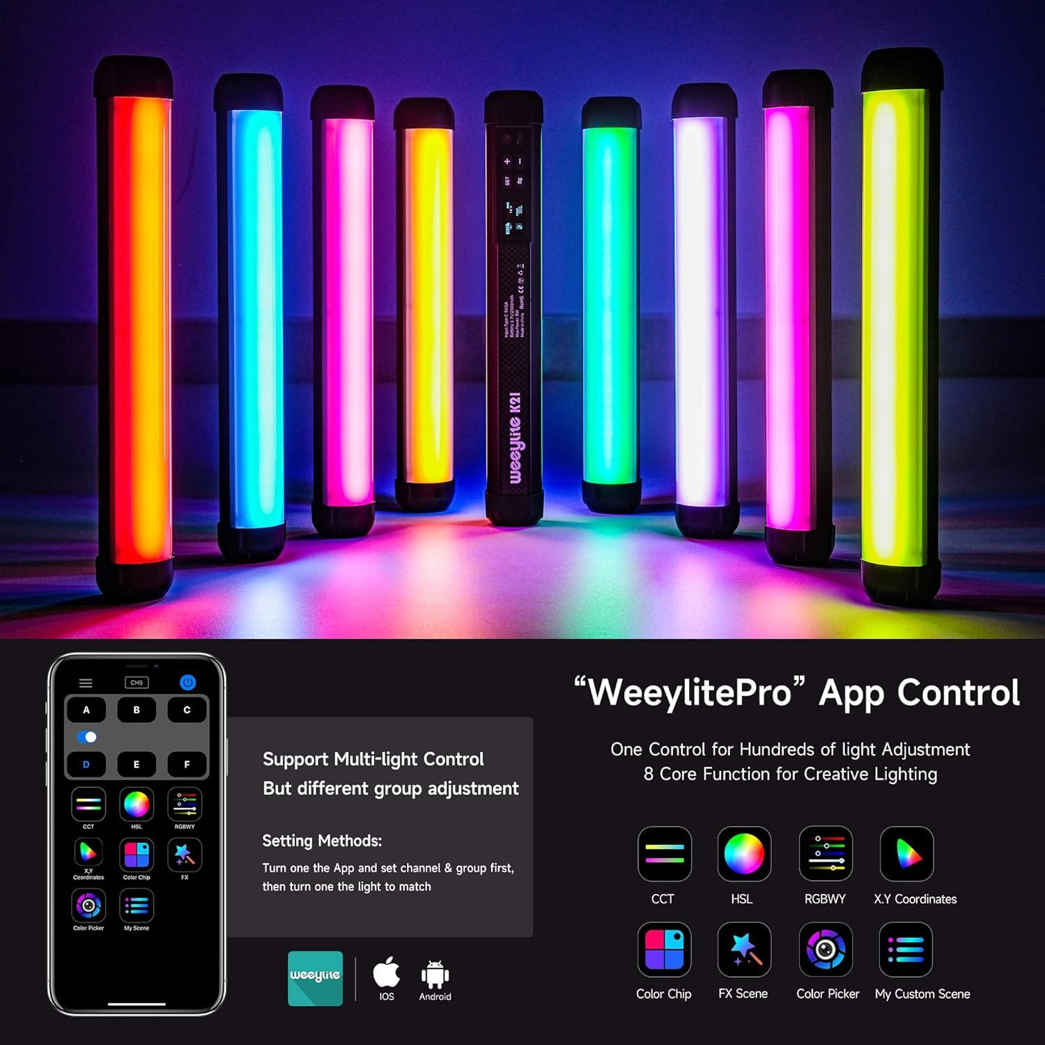 Luz LED RGB Weeylite K21 Portátil 2500-8500K Control App
