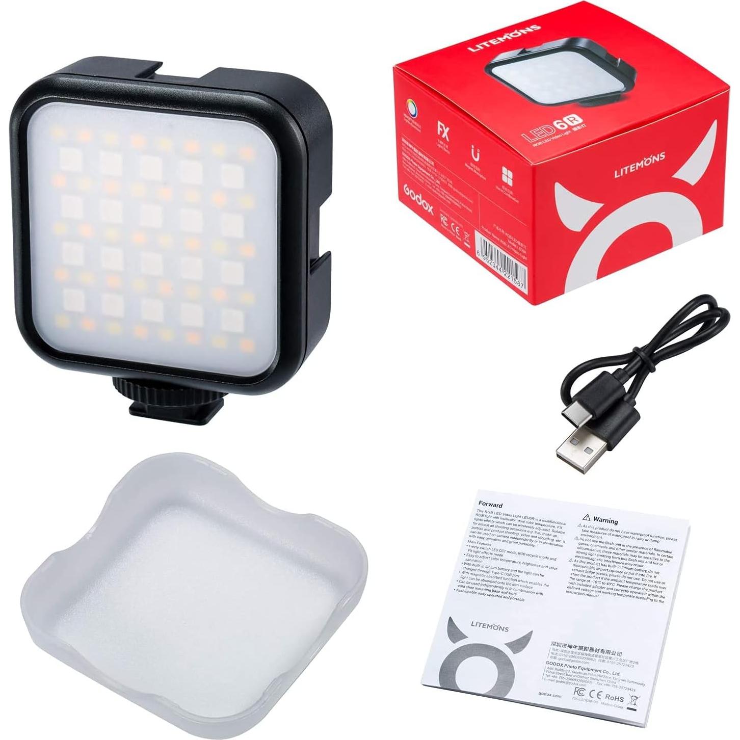 Godox LED6R Luz de Video RGB Portátil 360° 3200K-6500K
