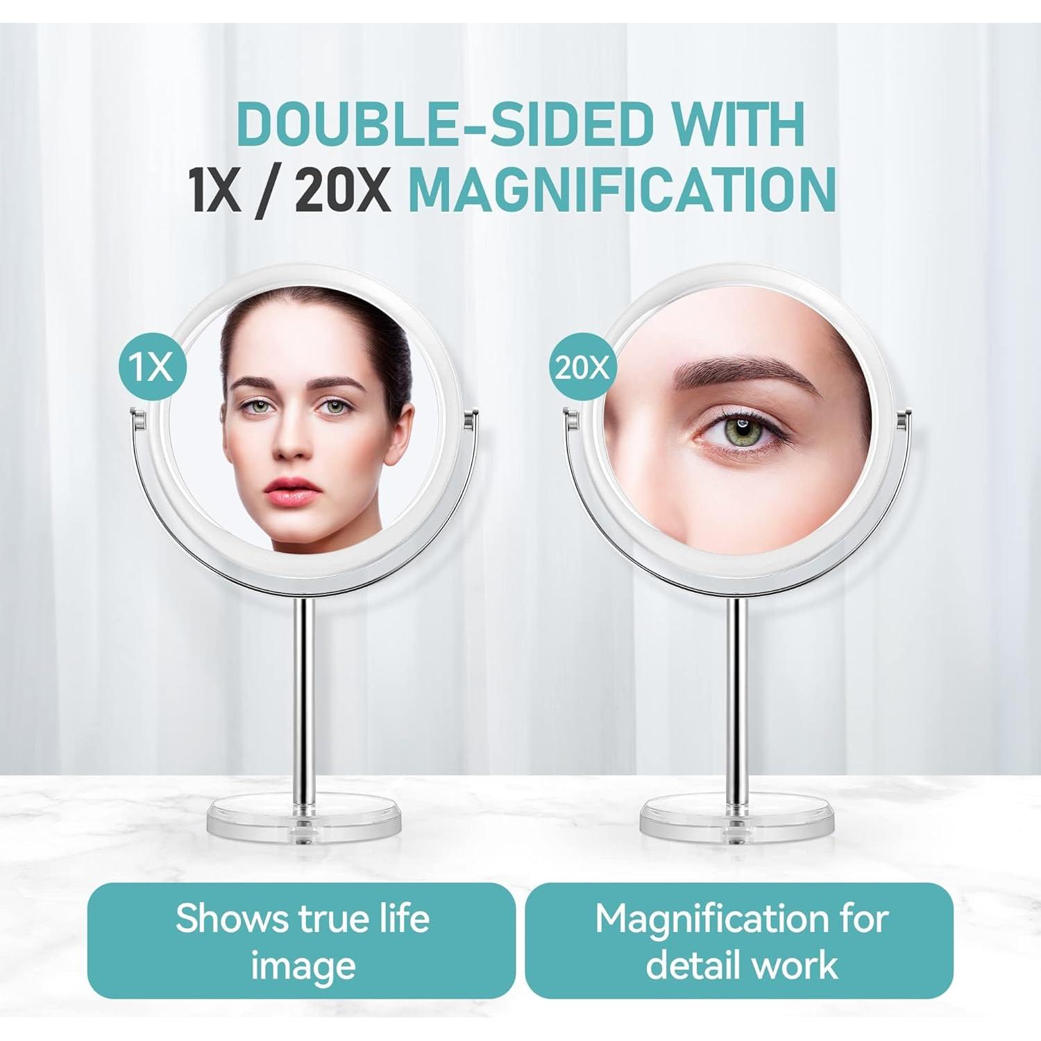 Espejo de Maquillaje Aumentado MIYADIVA 20X Doble Cara 32.3 cm
