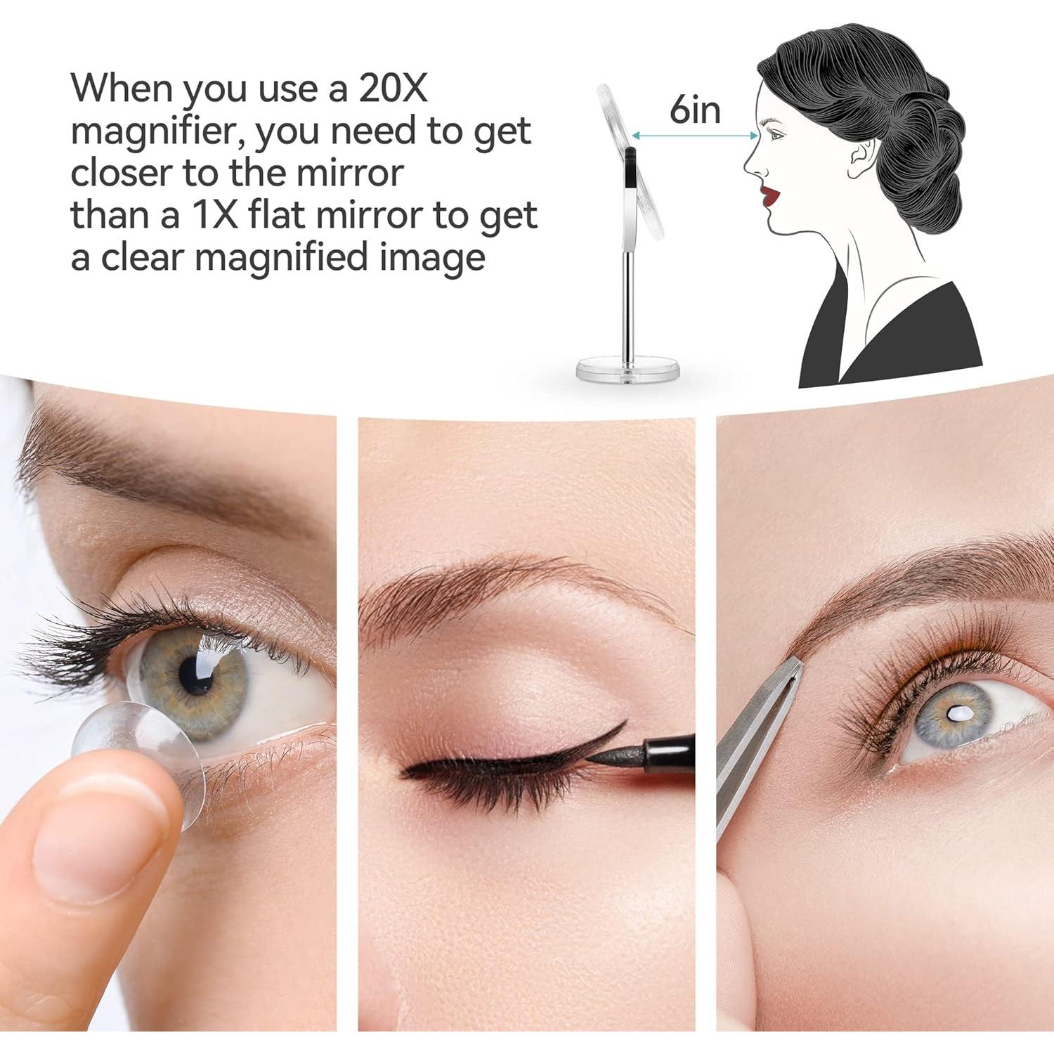 Espejo de Maquillaje Aumentado MIYADIVA 20X Doble Cara 32.3 cm