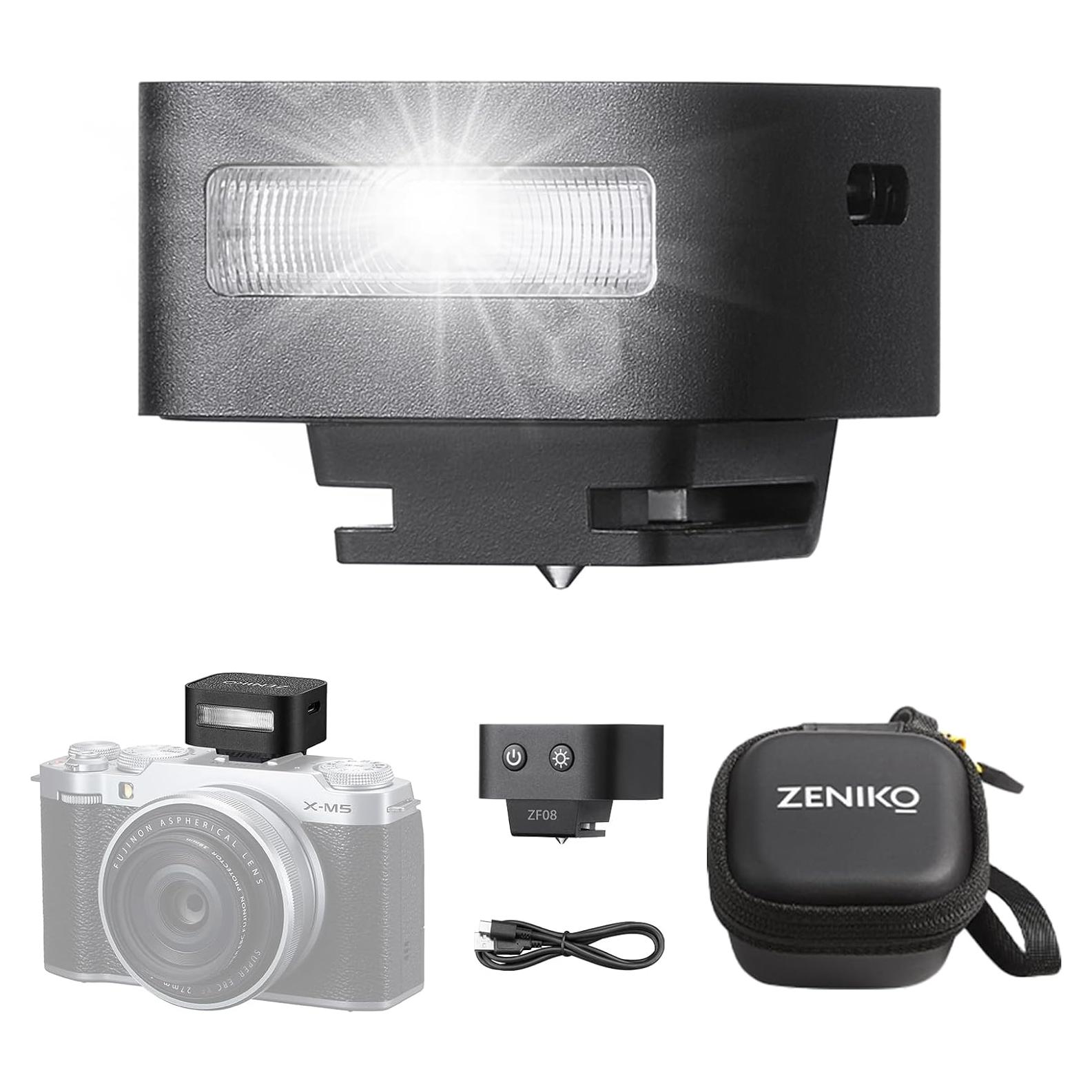 Flash Mini Speedlite ZENIKO ZF08 - Potencia Ajustable, Carga Tipo-C