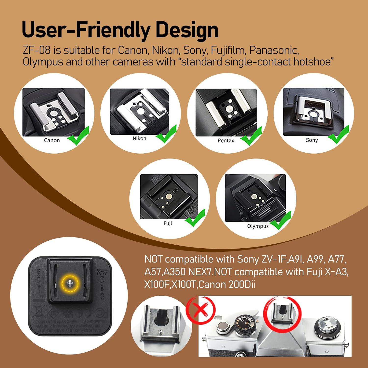 Flash Mini Speedlite ZENIKO ZF08 - Potencia Ajustable, Carga Tipo-C