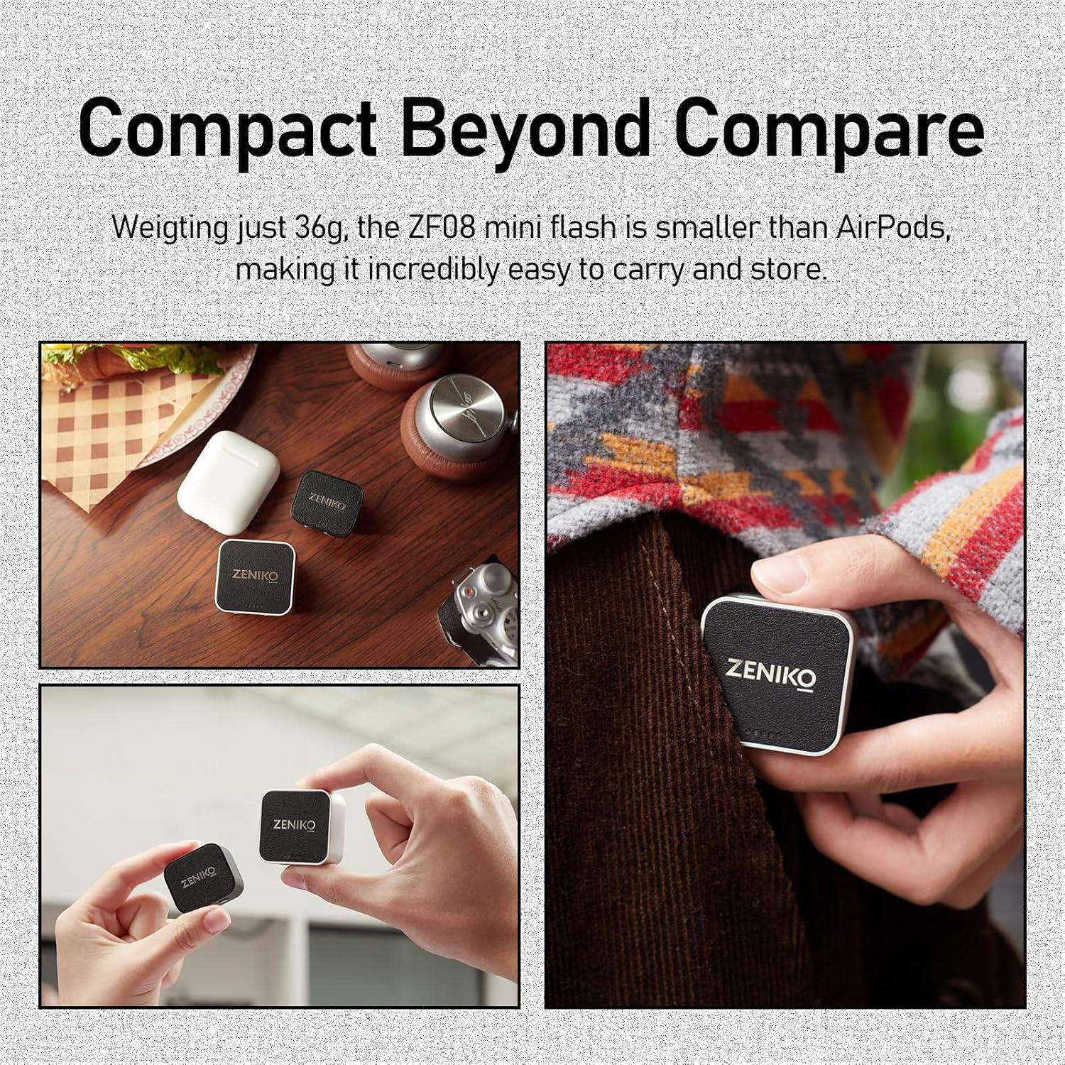 Flash Mini Speedlite ZENIKO ZF08 - Potencia Ajustable, Carga Tipo-C