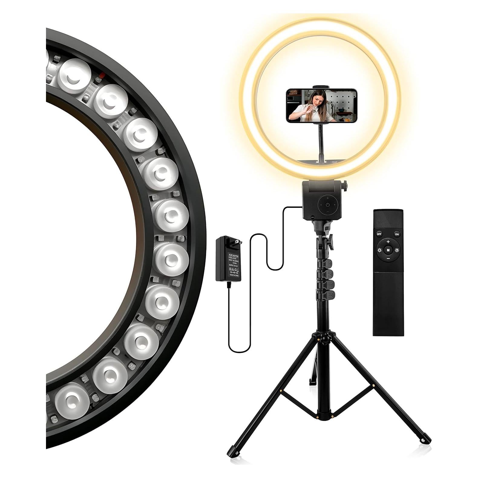 Luz de Anillo LED 30.48 cm AGOGO 24W con Trípode y Soporte