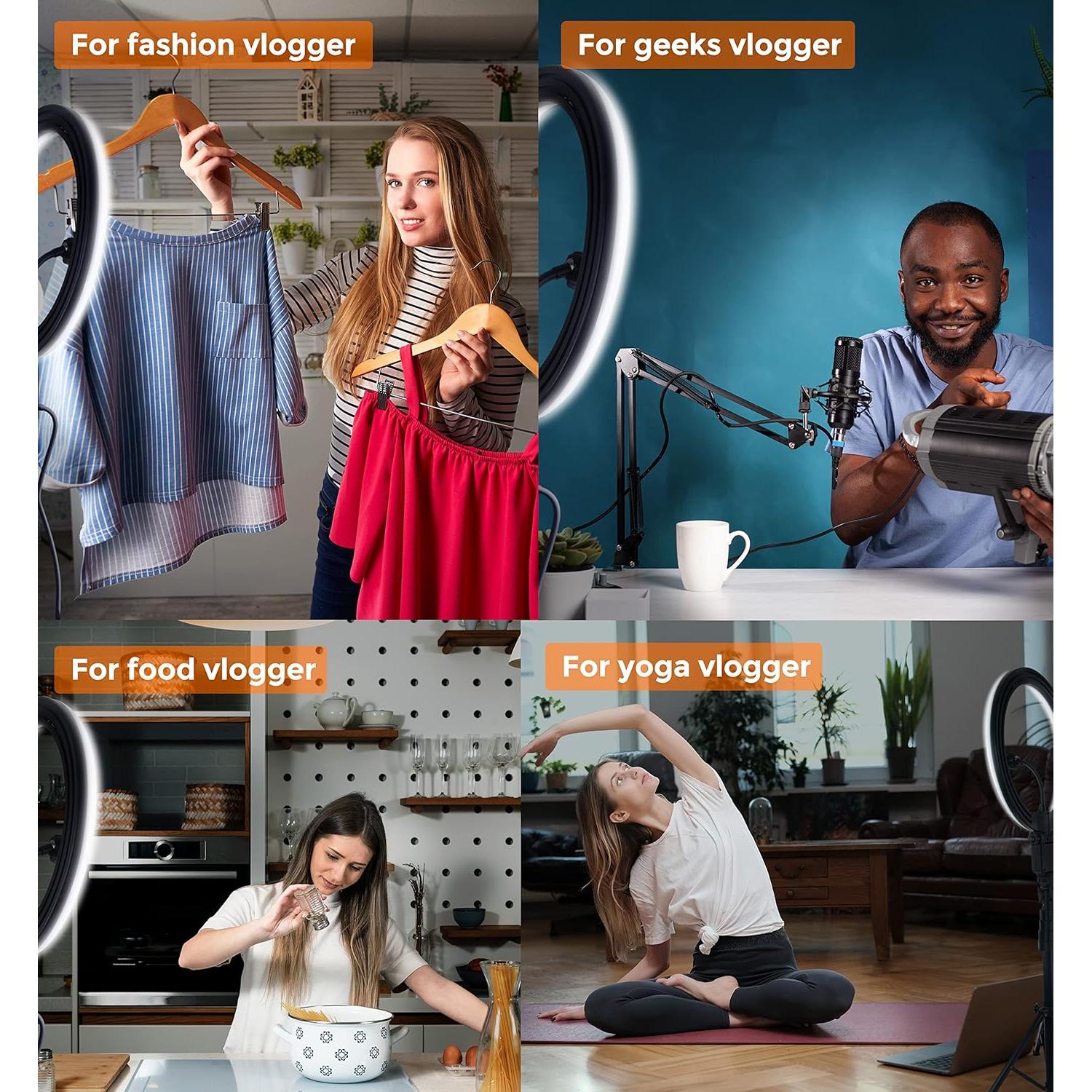 Luz de Anillo LED 30.48 cm AGOGO 24W con Trípode y Soporte