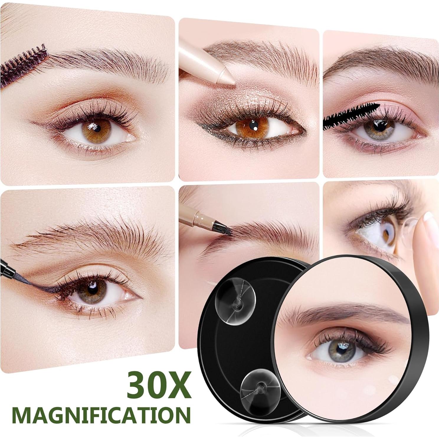 Espejo de Aumento 30X MIYADIVA Compacto Negro para Maquillaje