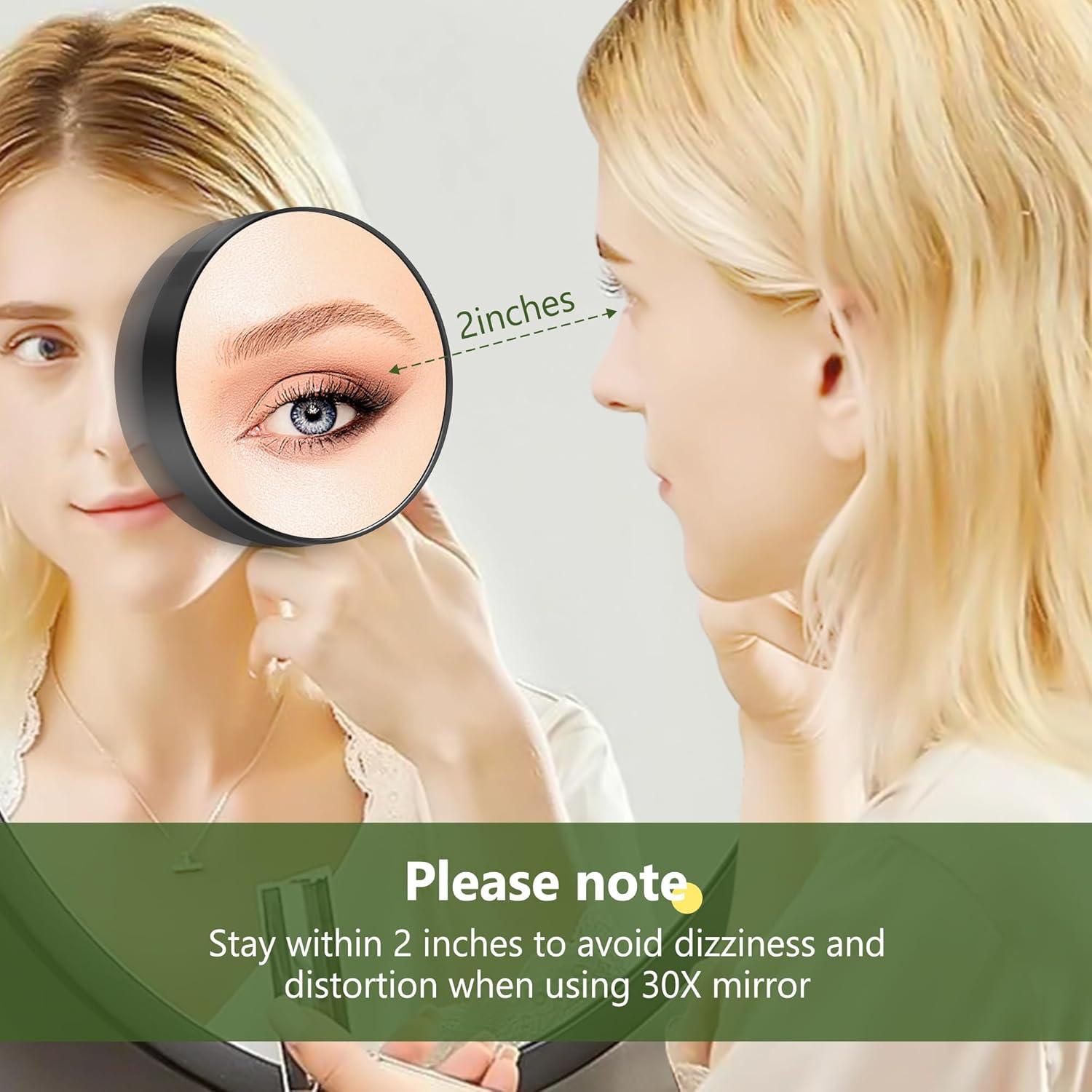 Espejo de Aumento 30X MIYADIVA Compacto Negro para Maquillaje