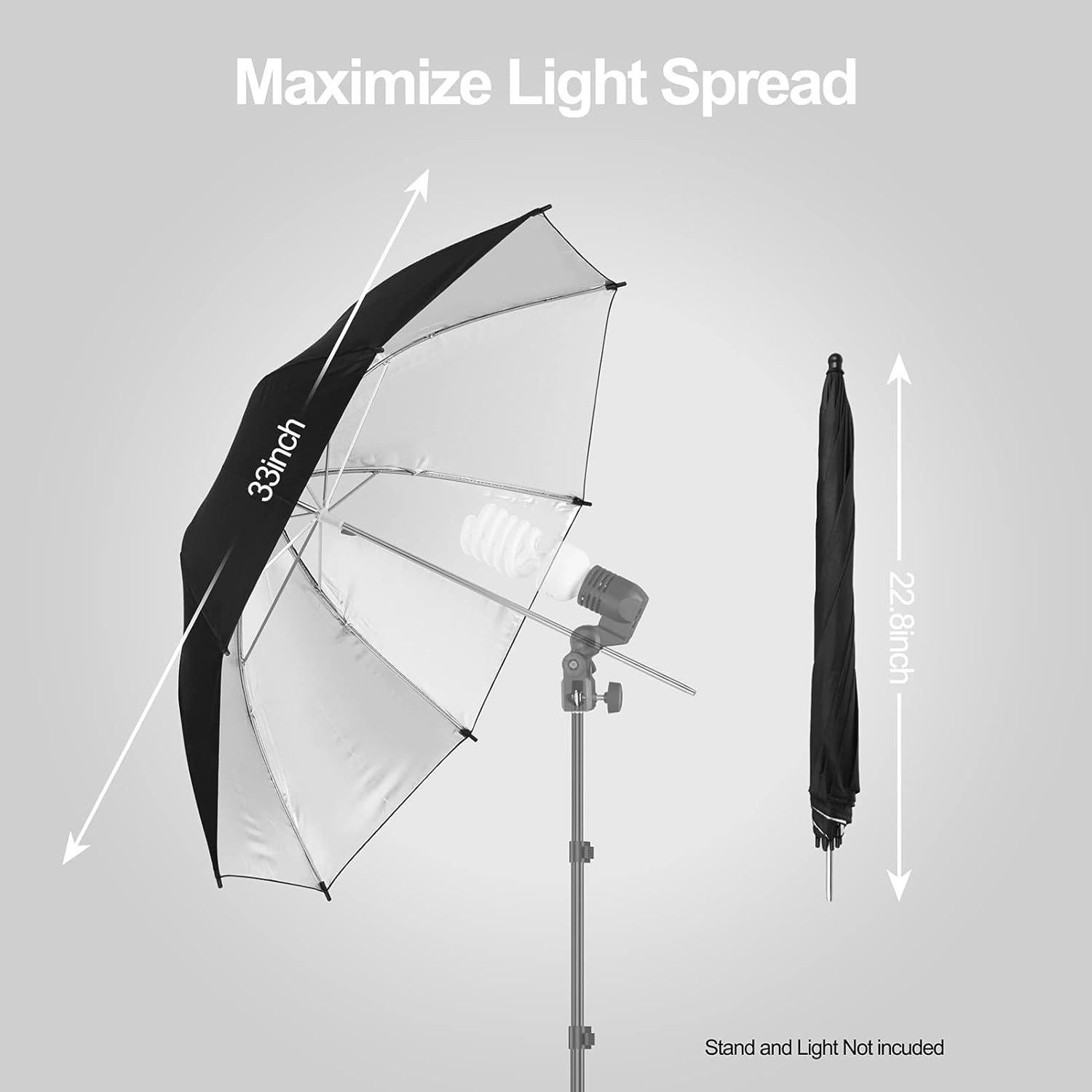 EMART 2 Pack 33inch Professional Photography Studio Photo Lighting Flash Reflective Black/Silver Umbrella