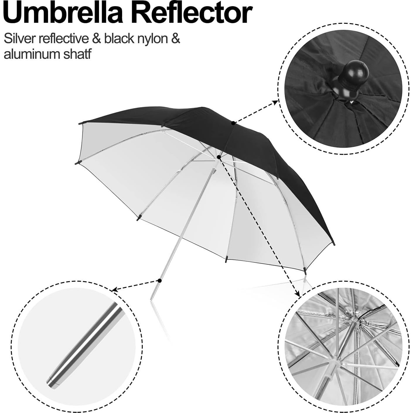 EMART 2 Pack 33inch Professional Photography Studio Photo Lighting Flash Reflective Black/Silver Umbrella