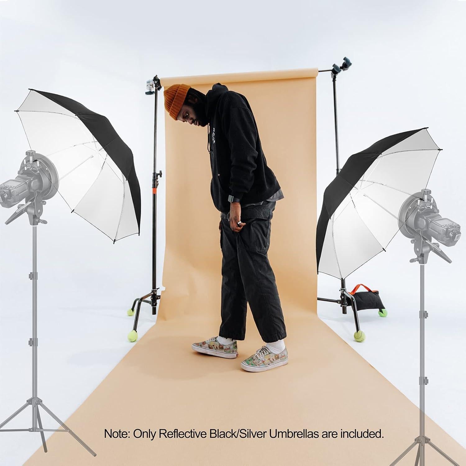 EMART 2 Pack 33inch Professional Photography Studio Photo Lighting Flash Reflective Black/Silver Umbrella