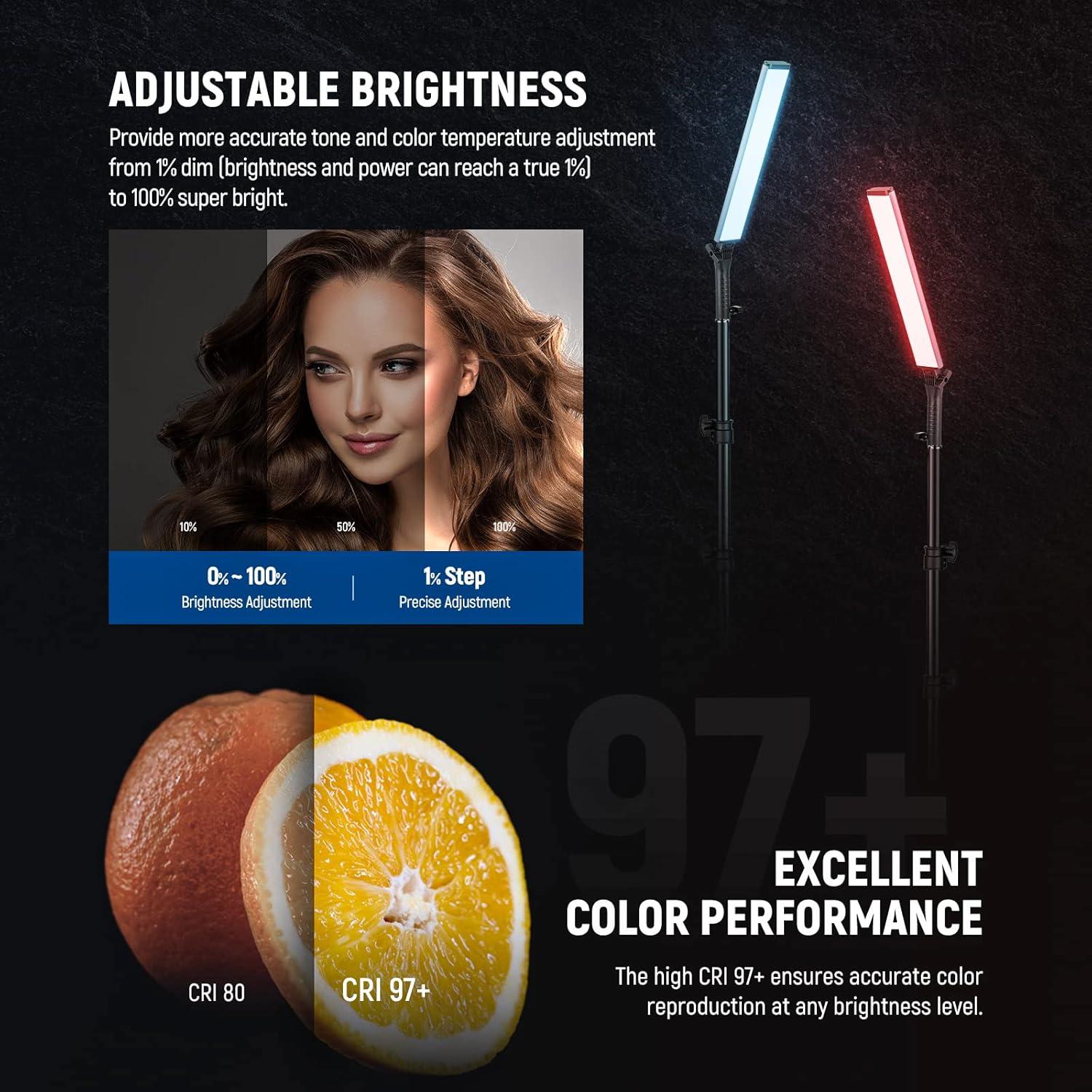 Luz de Video RGBWW NEEWER MS60C 65W Compacta con Varita BH30S