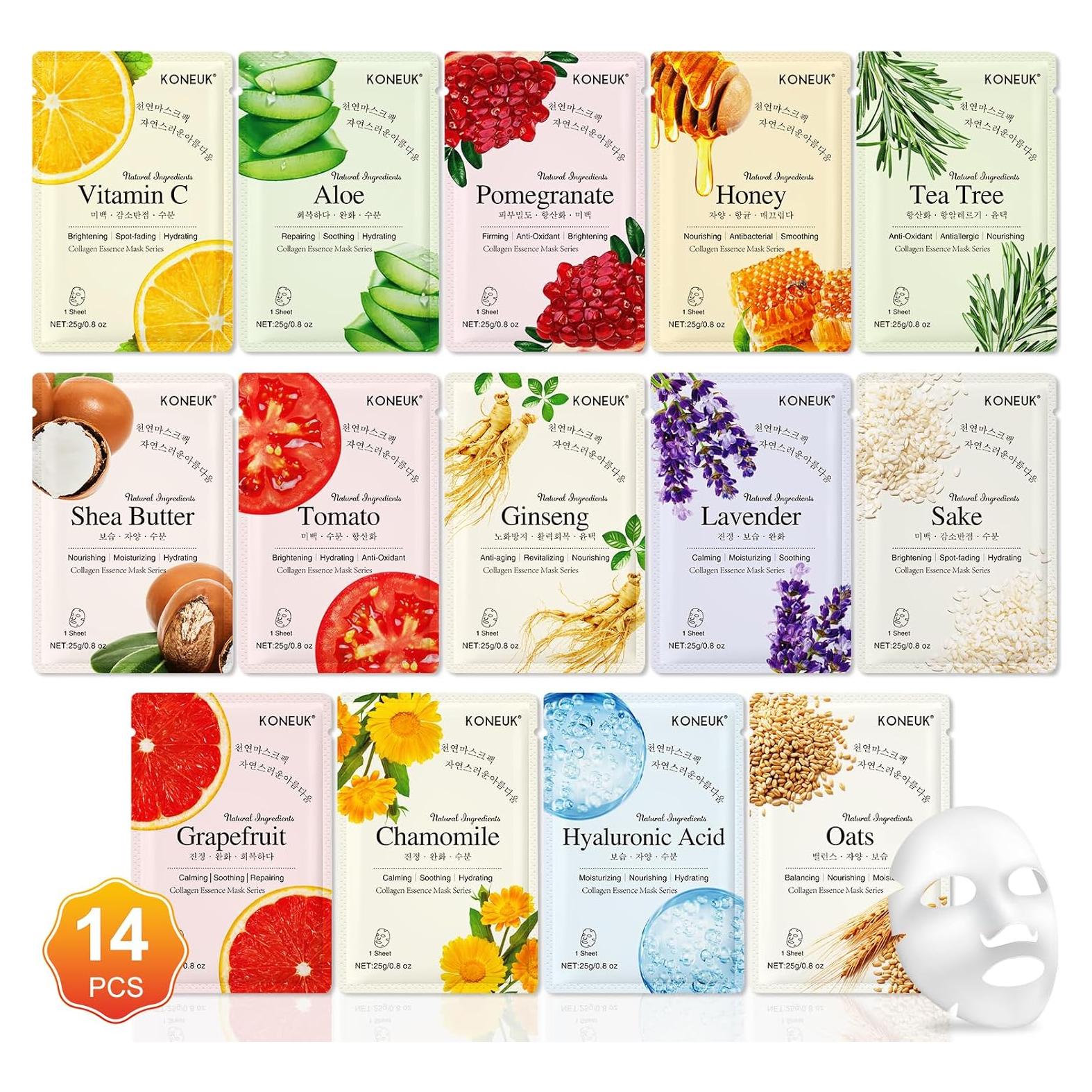 Set de 14 Mascarillas Faciales Hidratantes para Piel