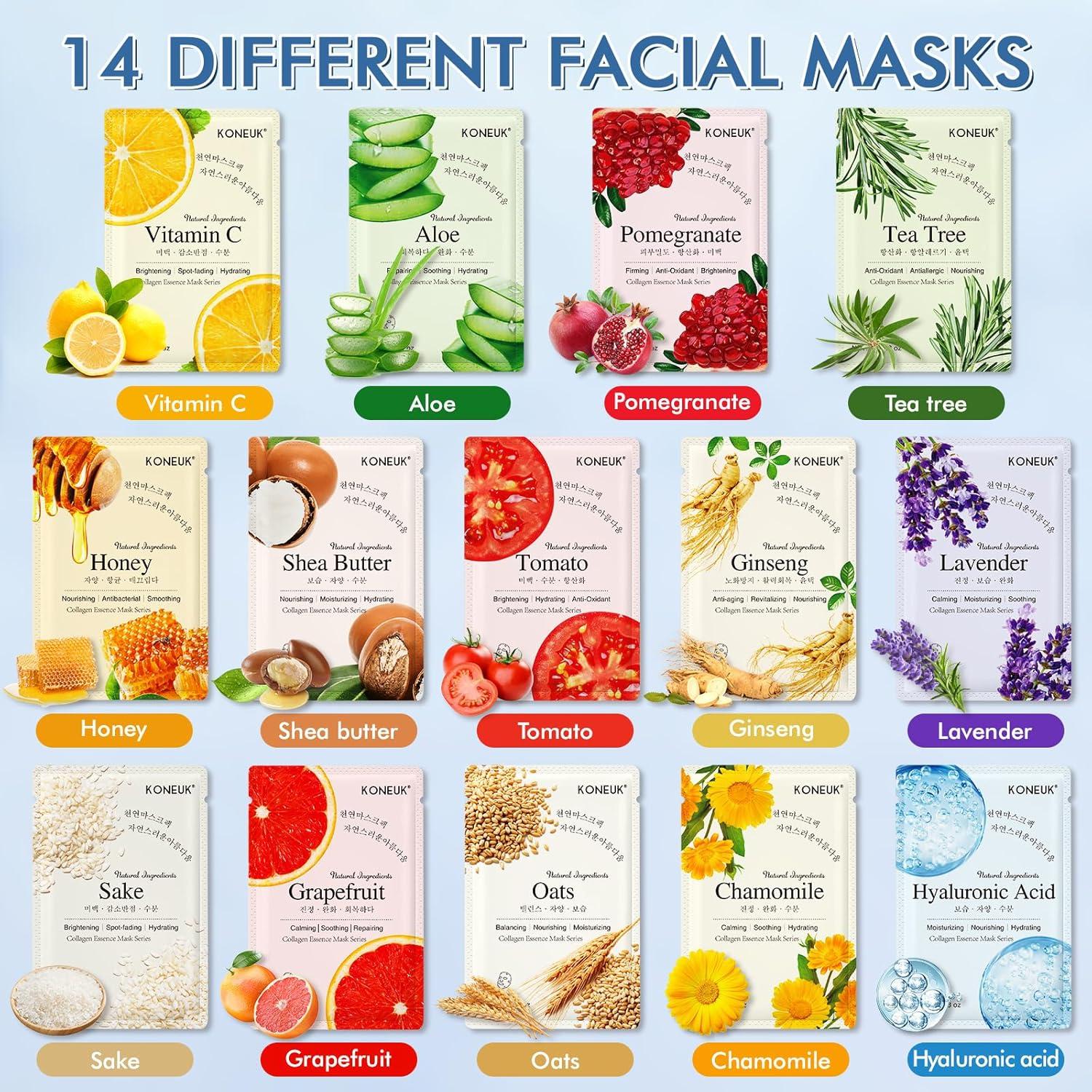 Set de 14 Mascarillas Faciales Hidratantes para Piel
