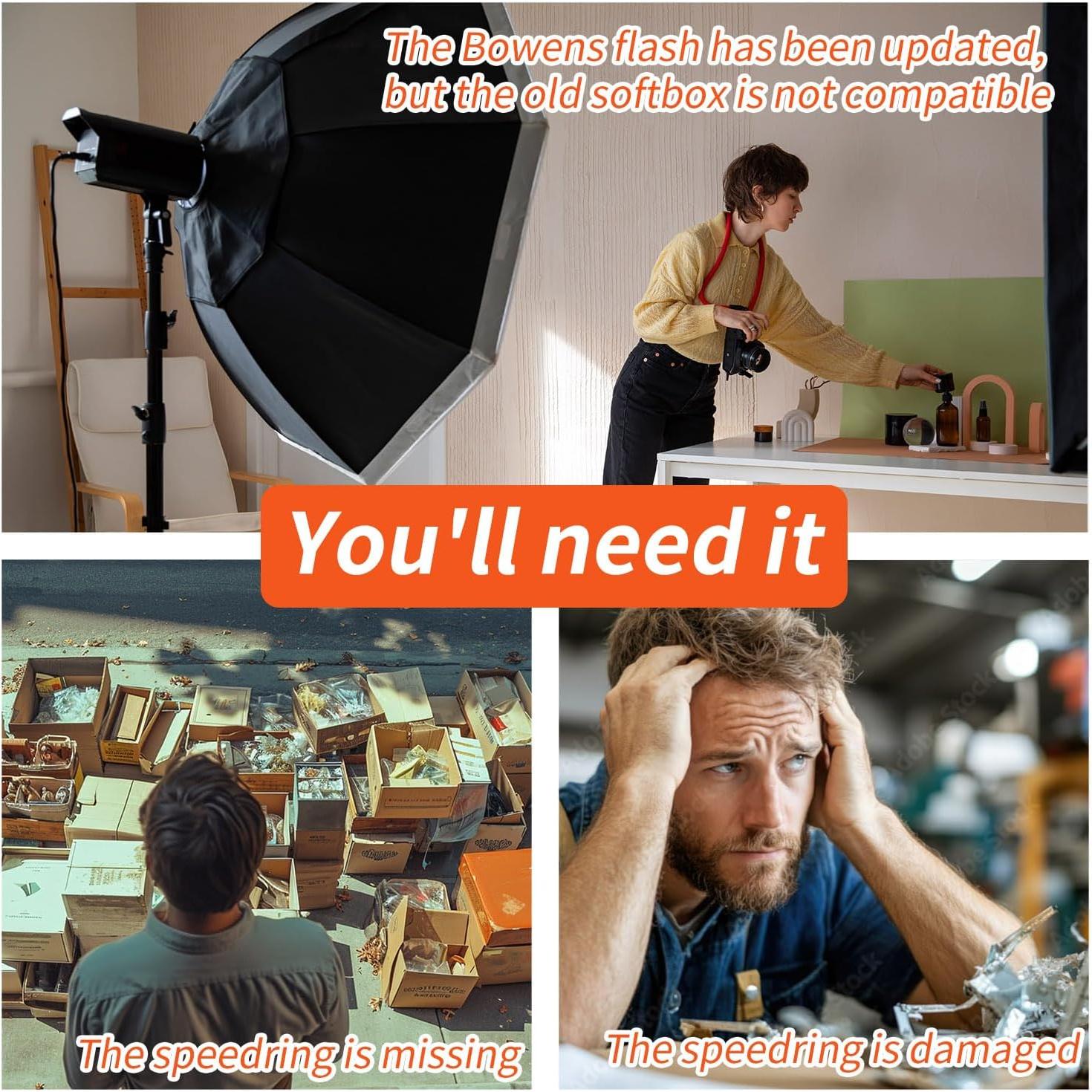 Adaptador de Anillo de Velocidad Kanfouaela 19 cm para Softbox