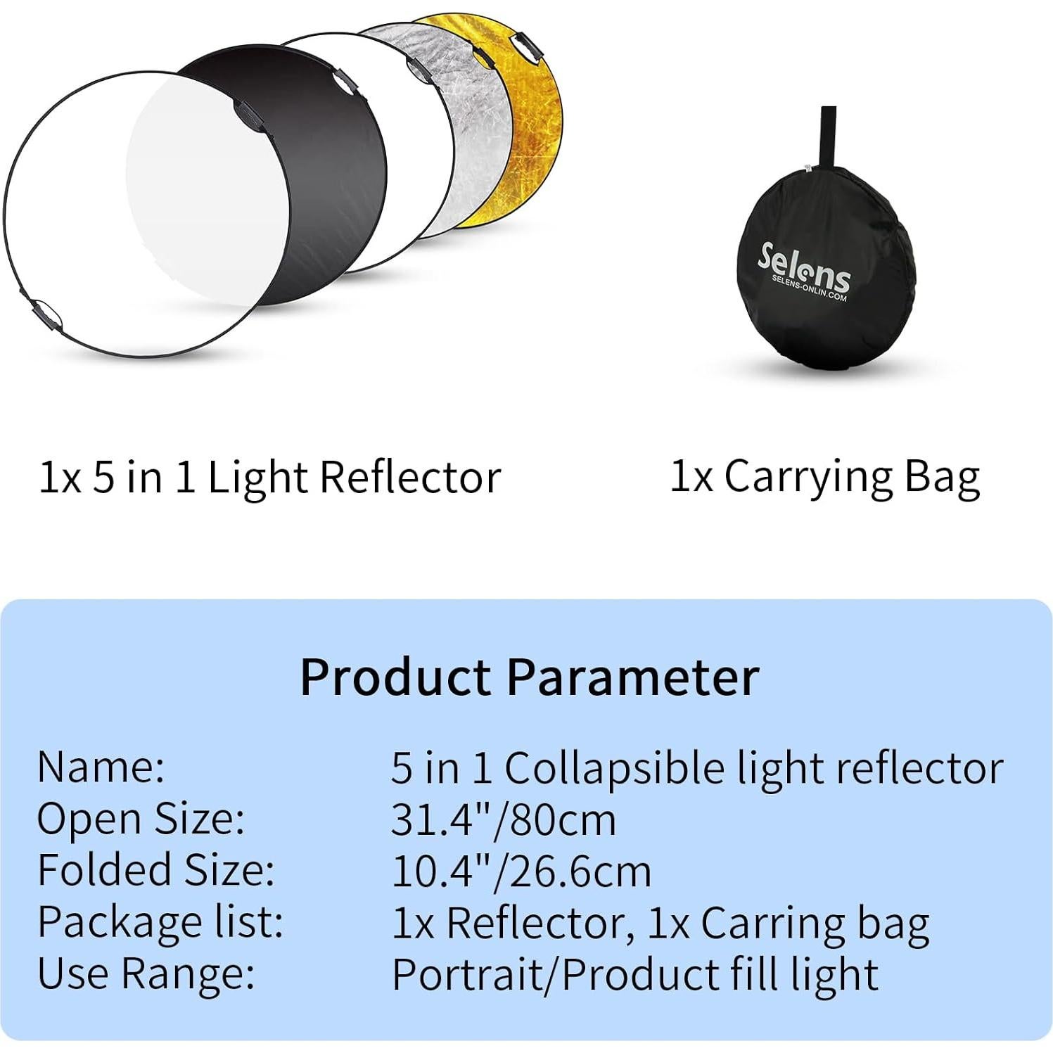 Reflector Fotográfico 32" Selens 5 en 1 Plegable con Funda