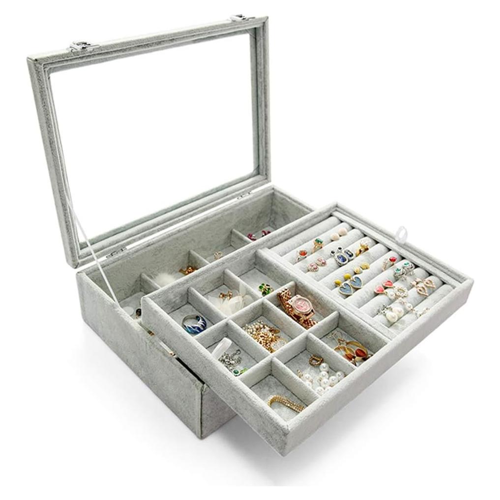 Organizador de Joyería Wudygirl 2 Capas Terciopelo Hielo