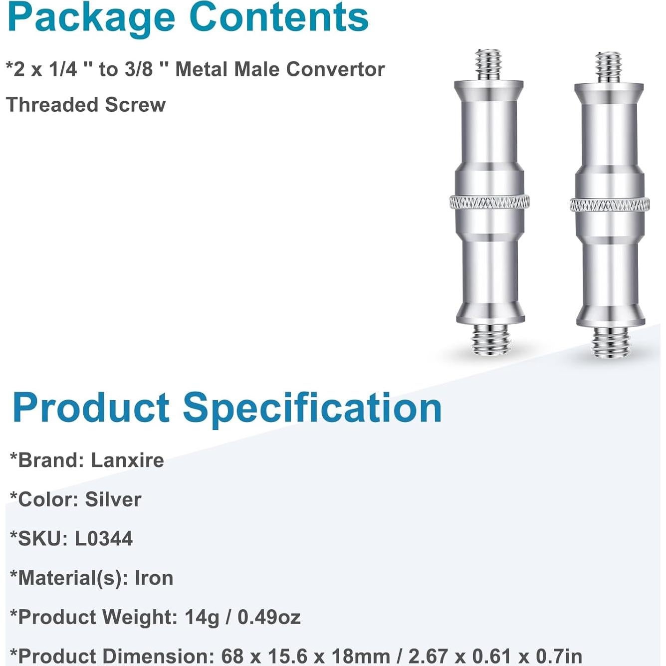 Adaptador de tornillo roscado Lanxire 1/4 a 3/8 pulgadas - 2 piezas