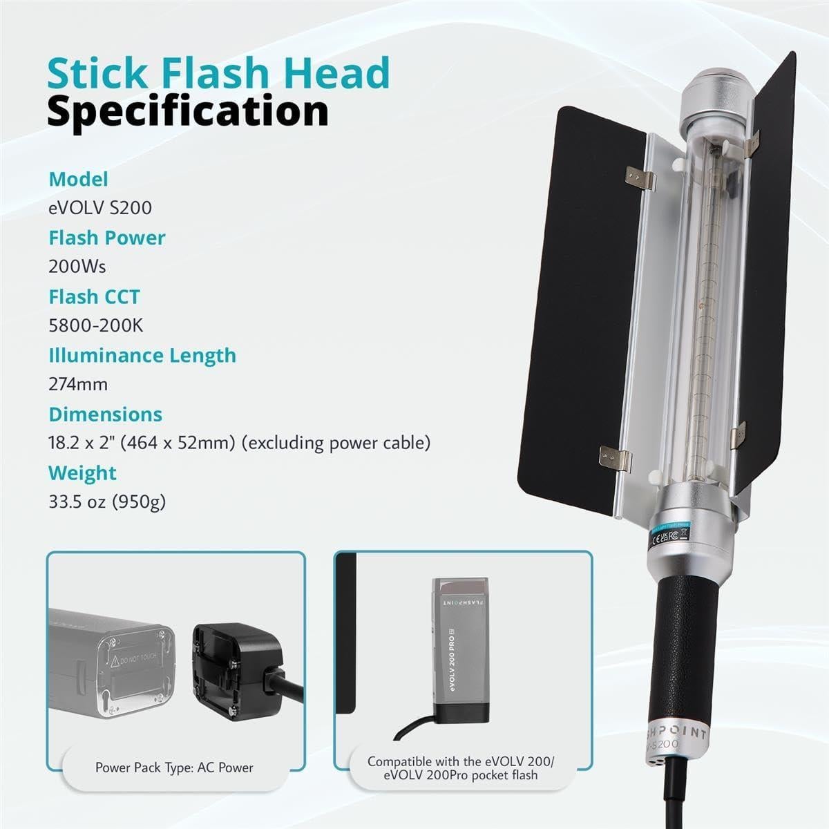 Cabezal de Flash Stick Flashpoint AD-S200 para Godox AD200