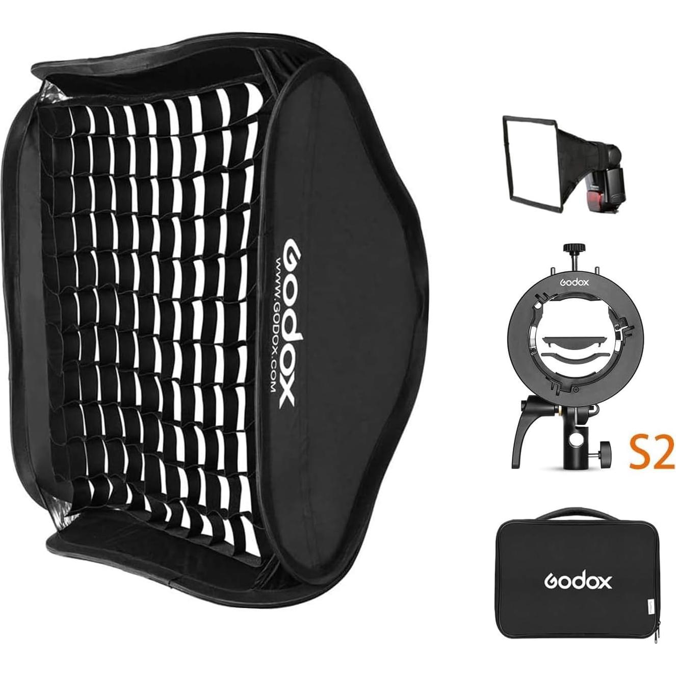 Softbox Plegable Godox 60x60cm con Soporte S2 para Speedlite