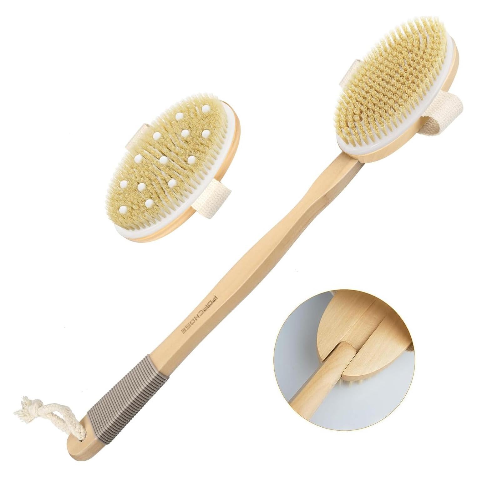 Cepillo Corporal Exfoliador POPCHOSE con Mango Largo y Dobles Cabezas