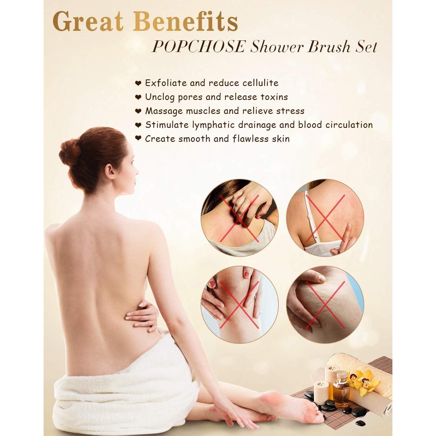 Cepillo Corporal Exfoliador POPCHOSE con Mango Largo y Dobles Cabezas