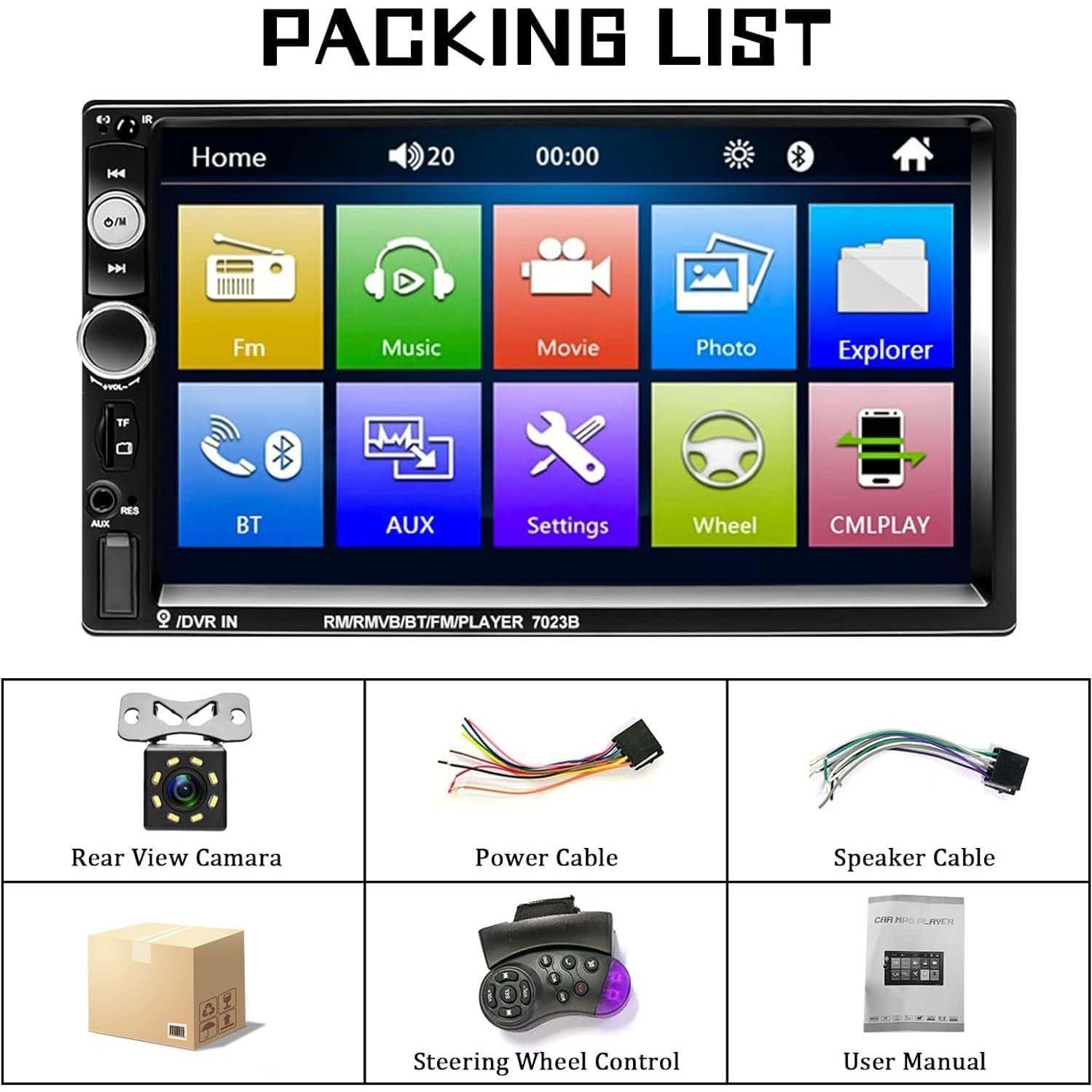 Estéreo de Coche Liehuzhekeji 2 Din 7" Bluetooth con Cámara