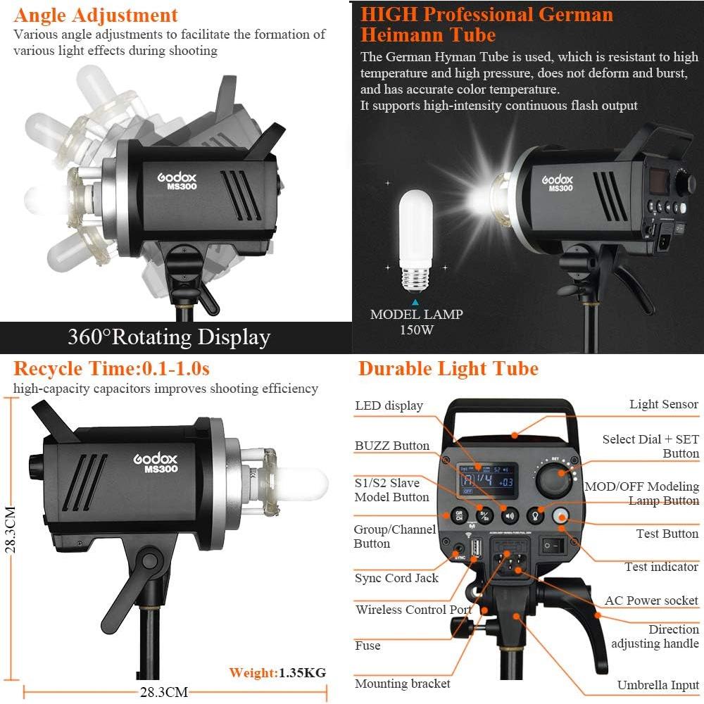 GODOX MS300 Monolight Flash Estudio 300WS 150W Lámpara