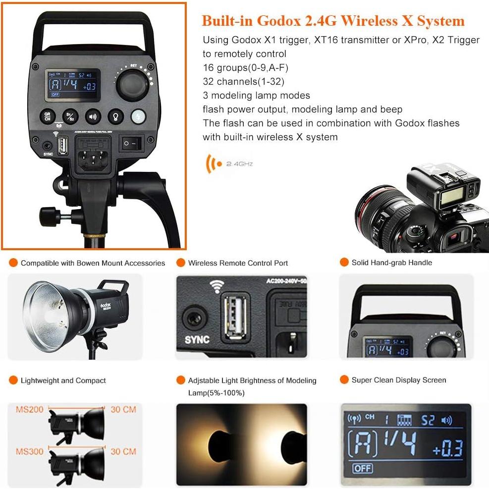 GODOX MS300 Monolight Flash Estudio 300WS 150W Lámpara