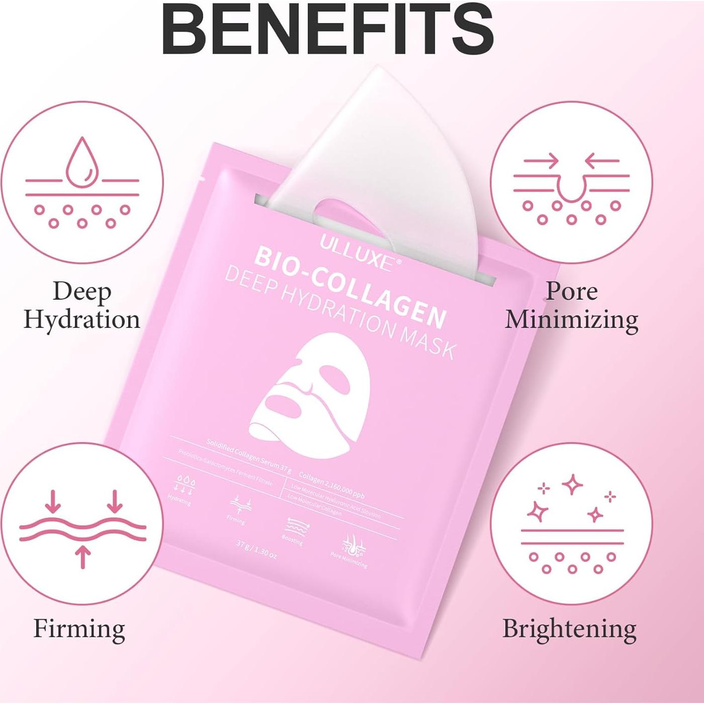 Mascarilla Facial ULLUXE de Colágeno Hidrogel Nocturna 4 Pzas