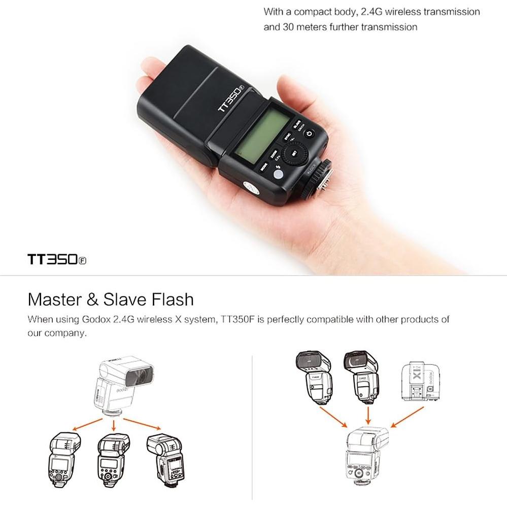 Flash Godox TT350F TTL GN36 para Cámaras Fuji con Accesorios