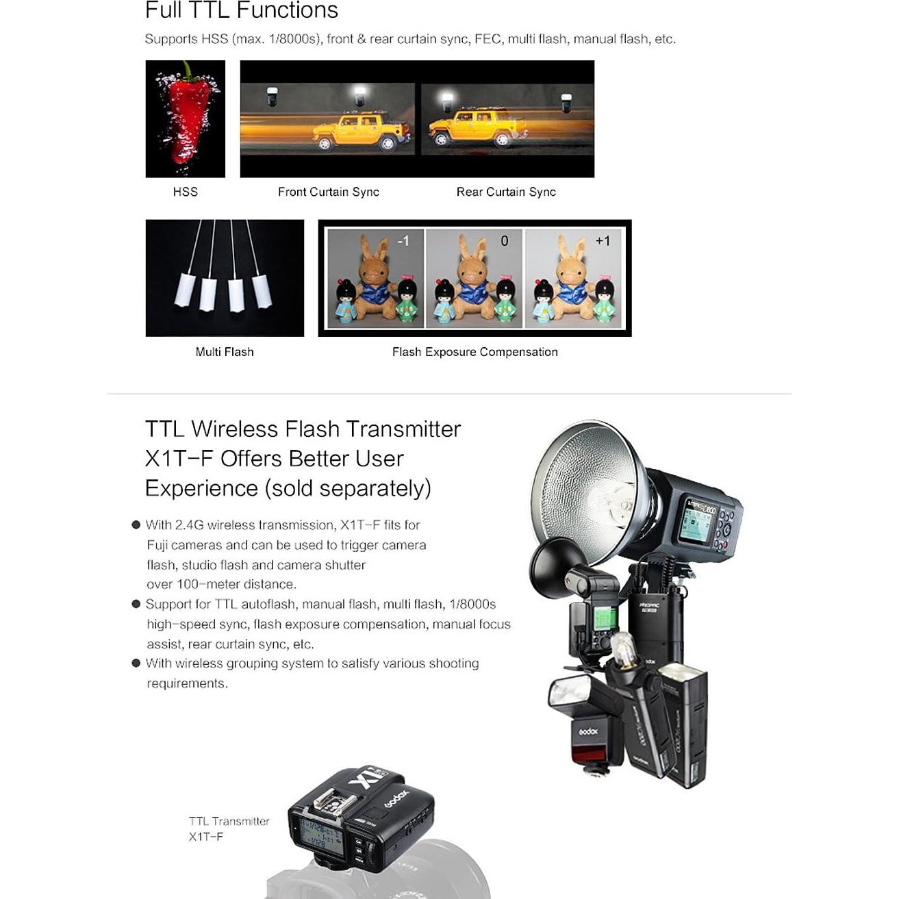 Flash Godox TT350F TTL GN36 para Cámaras Fuji con Accesorios